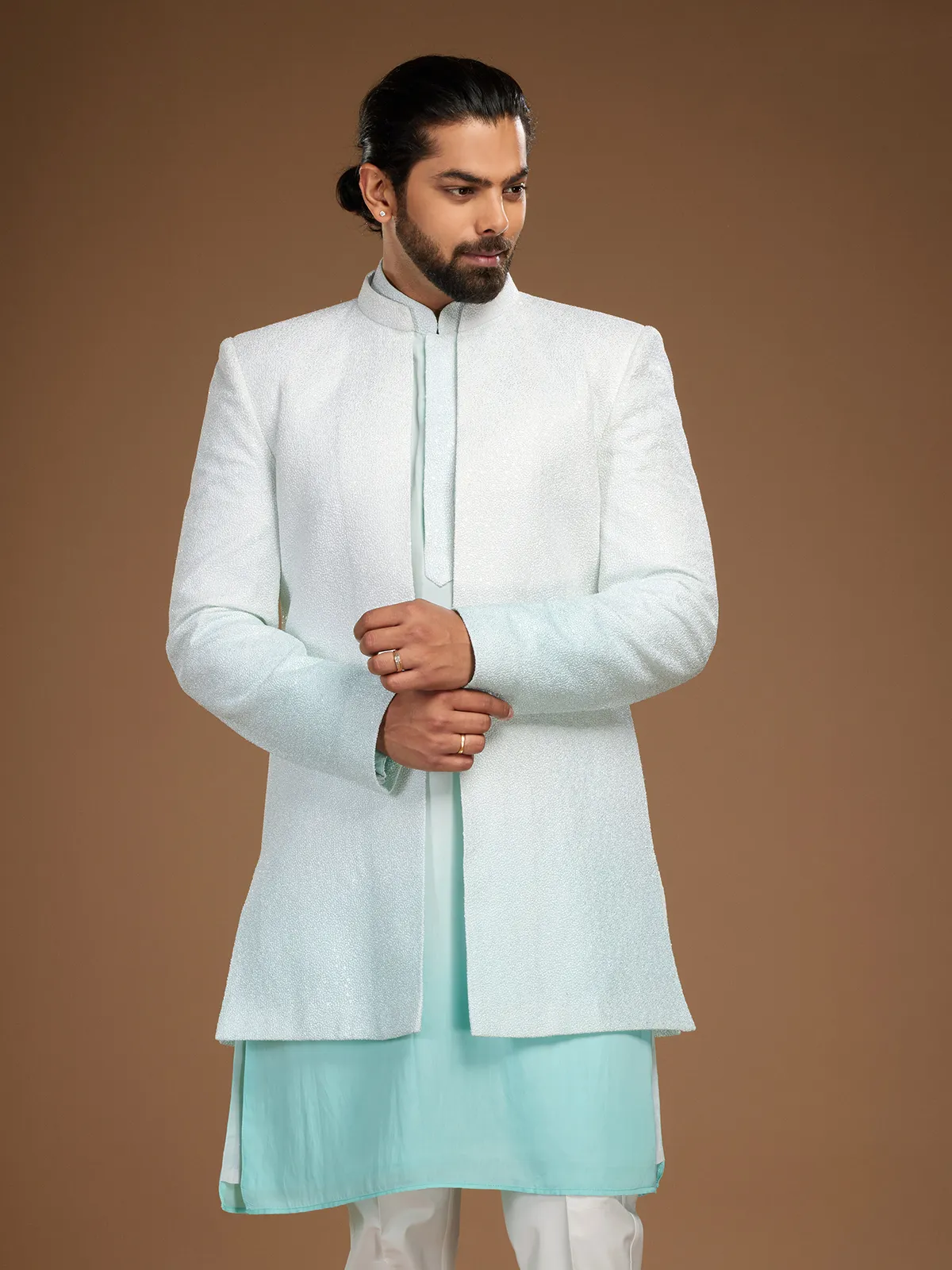 Sky blue and white shaded indowestern