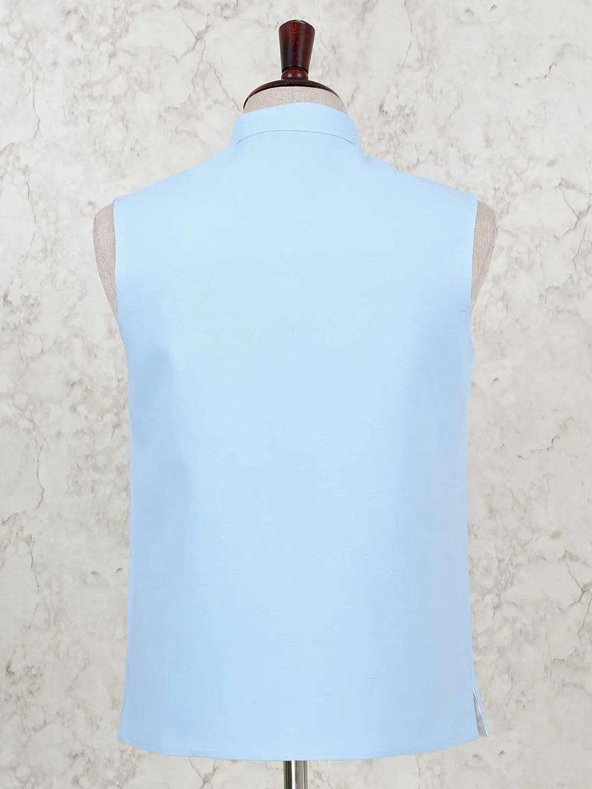 Sky blue color solid cotton silk waistcoat