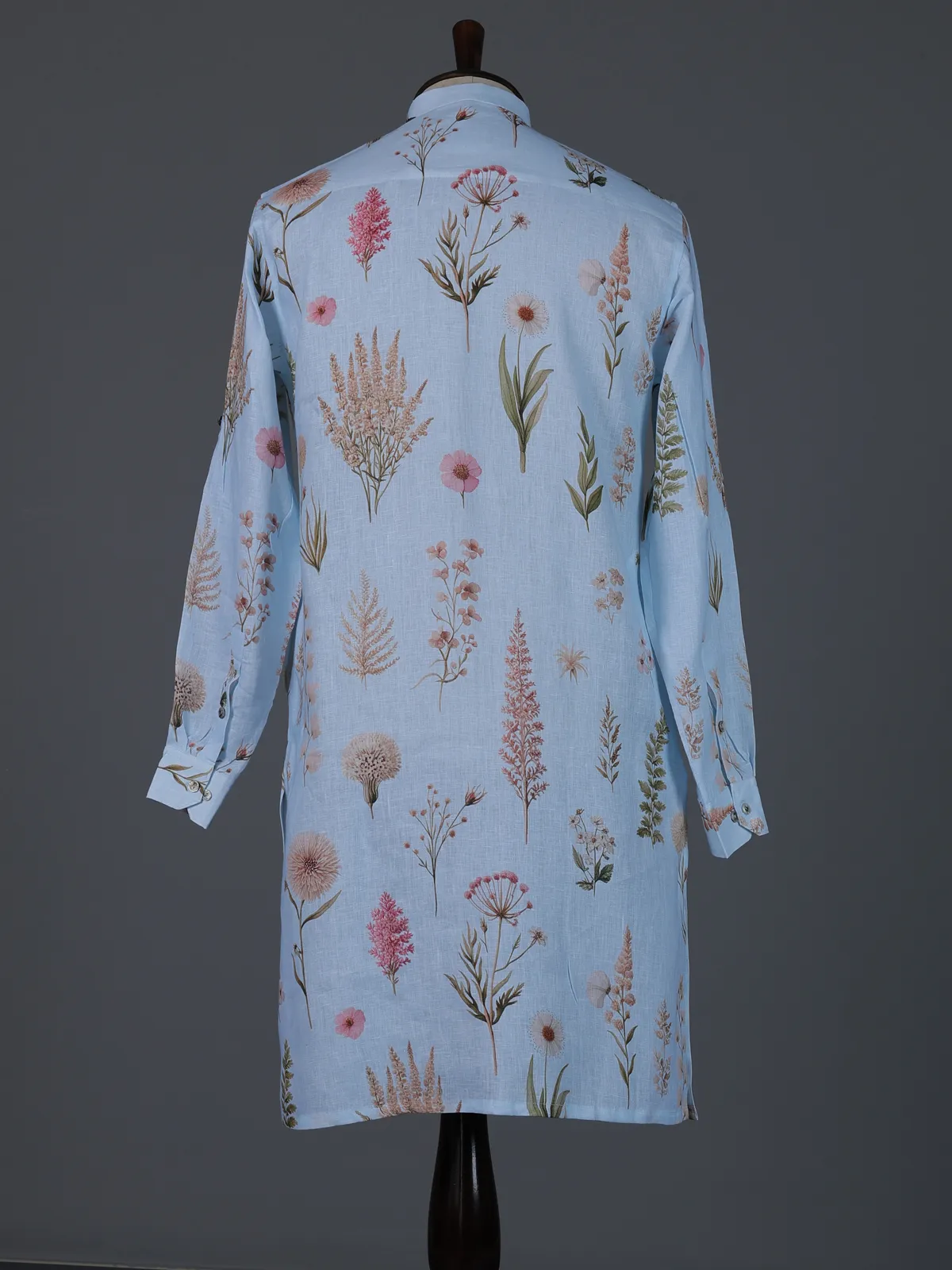 Sky blue cotton linen floral printed festive kurta