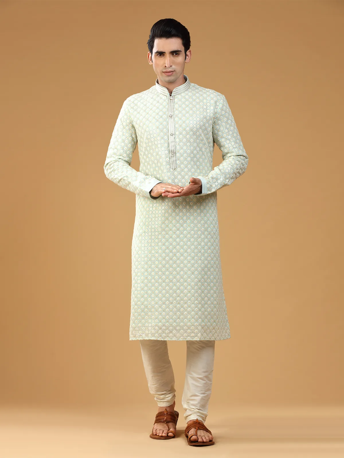 Sky blue georgette embroidery  Men Kurta pajama