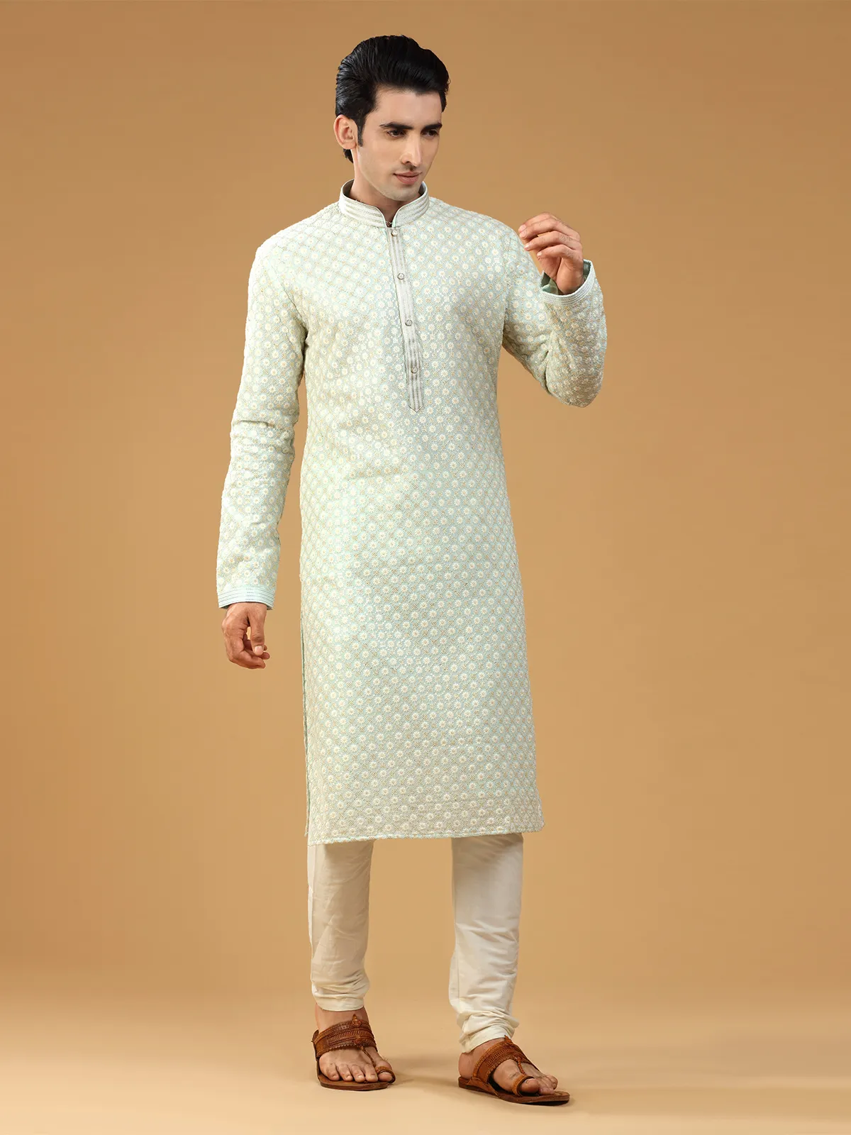 Sky blue georgette embroidery  Men Kurta pajama