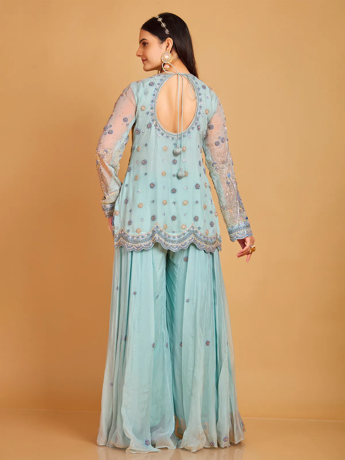 Sky blue georgette palazzo suit with dupatta