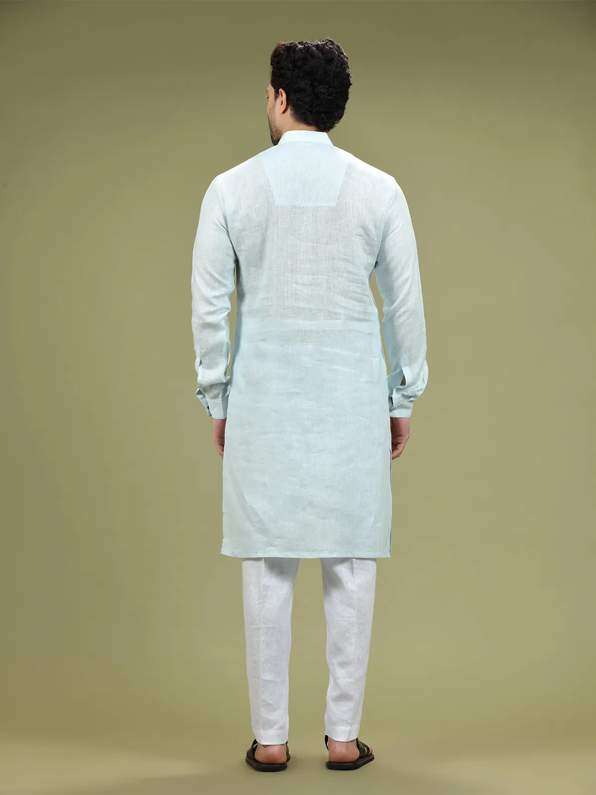 Sky blue linen full sleeves  Men Kurta pajama