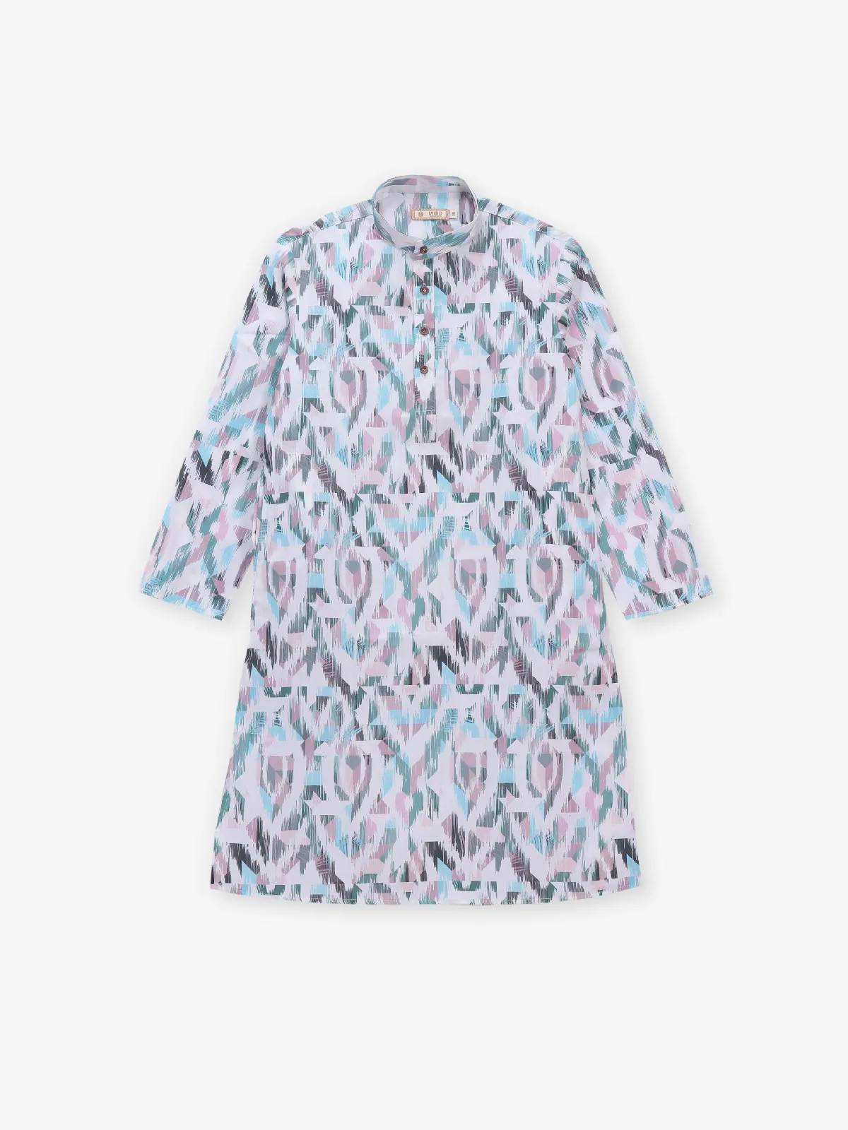 Sky blue printed cotton kurta set for boys
