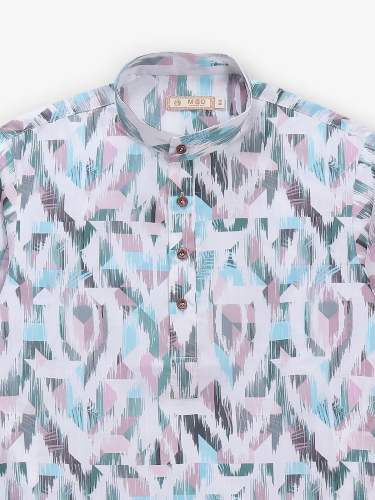 Sky blue printed cotton kurta set for boys