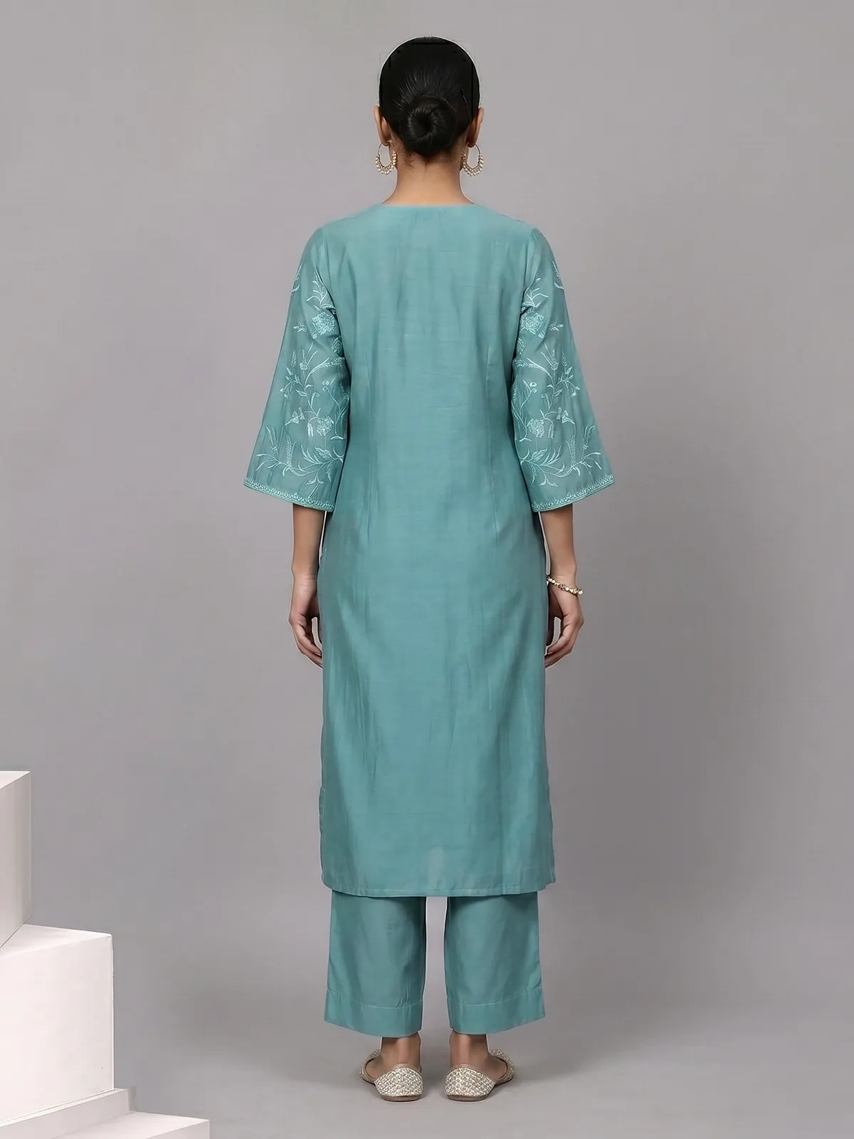Sky blue silk bodice style kurti set