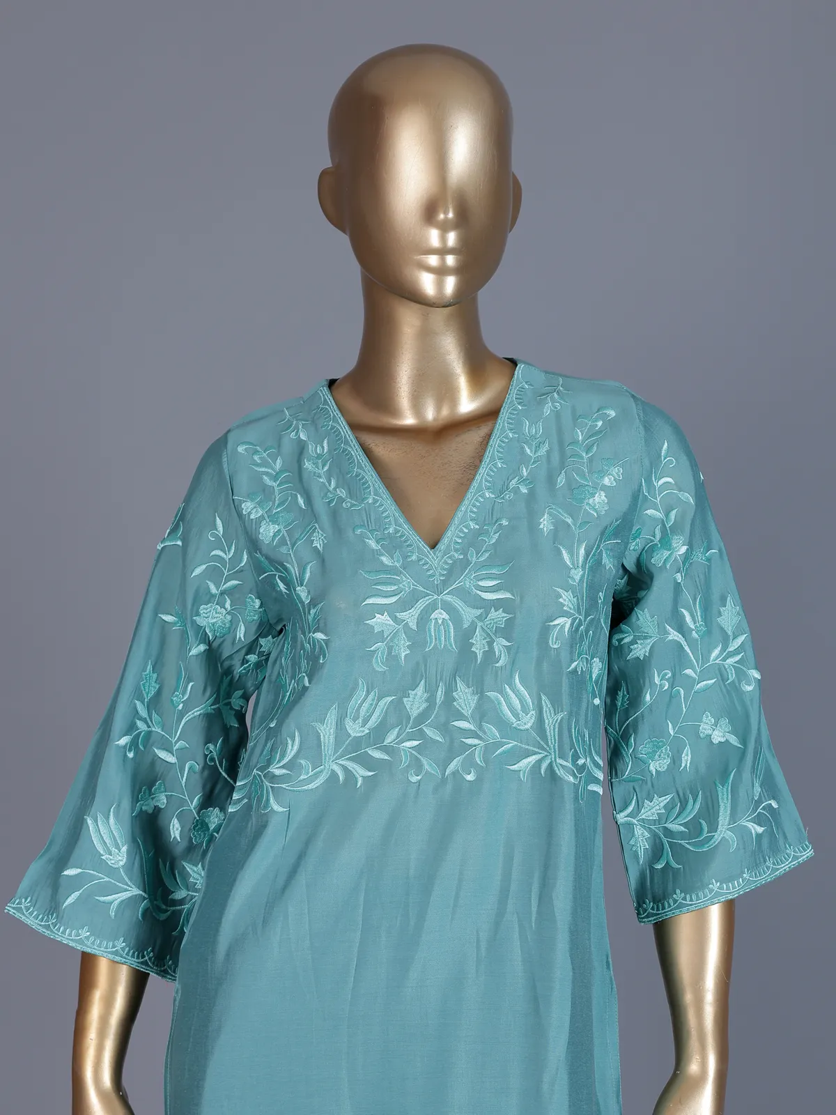 Sky blue silk bodice style kurti set