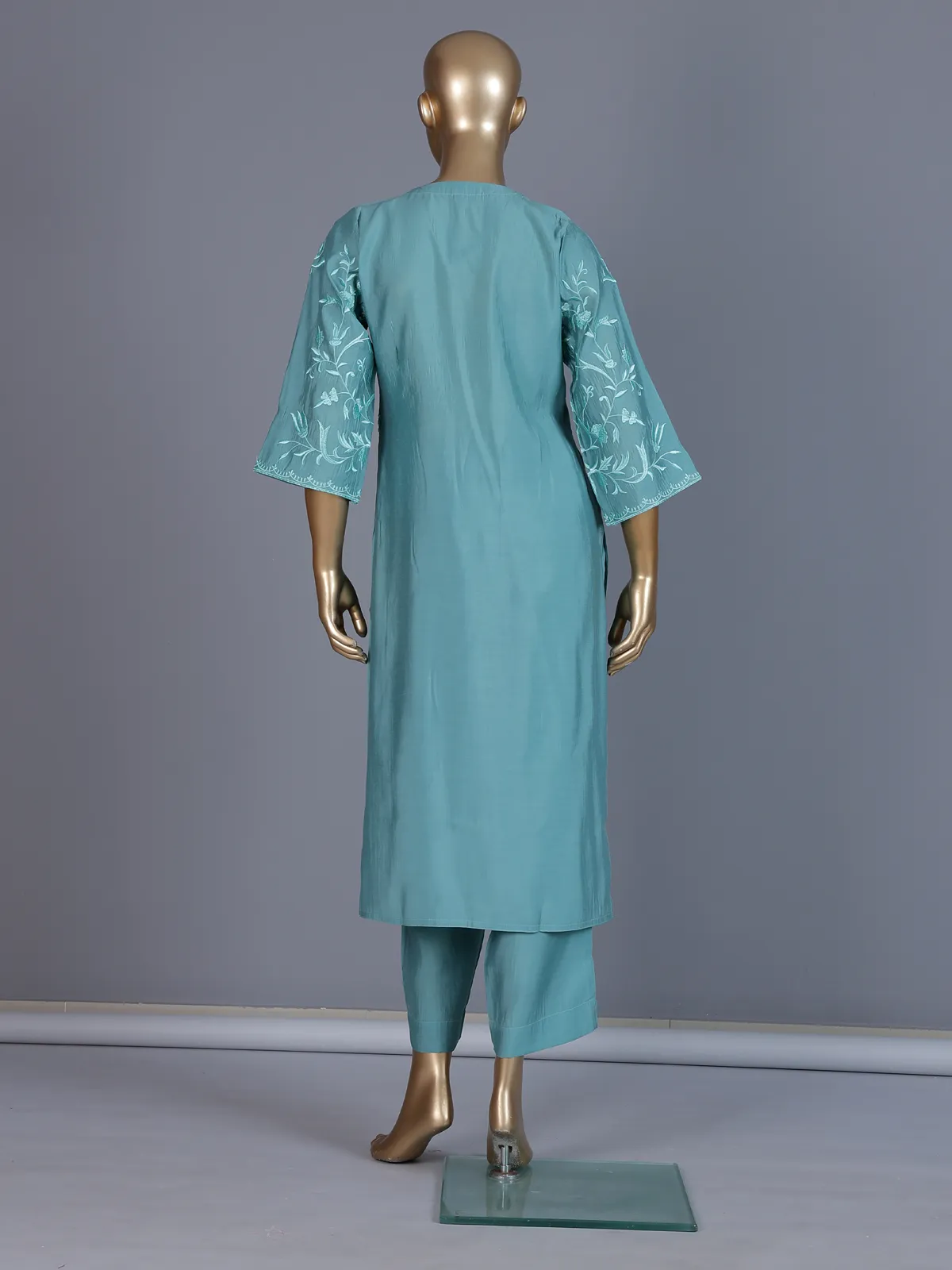 Sky blue silk bodice style kurti set