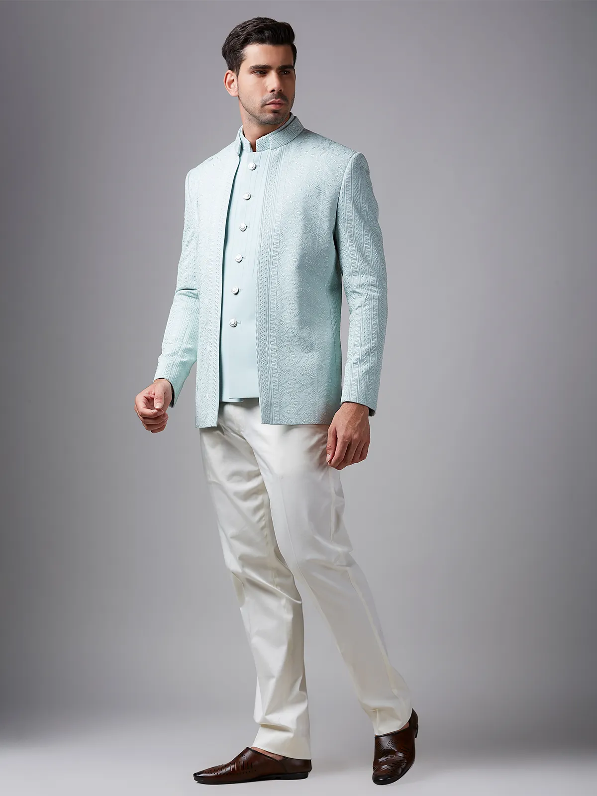 Sky blue terry rayon jodhpuri suit