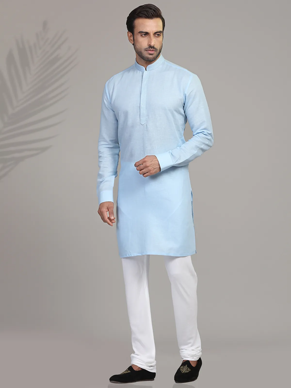 Sky blue cotton kurta suit for festive