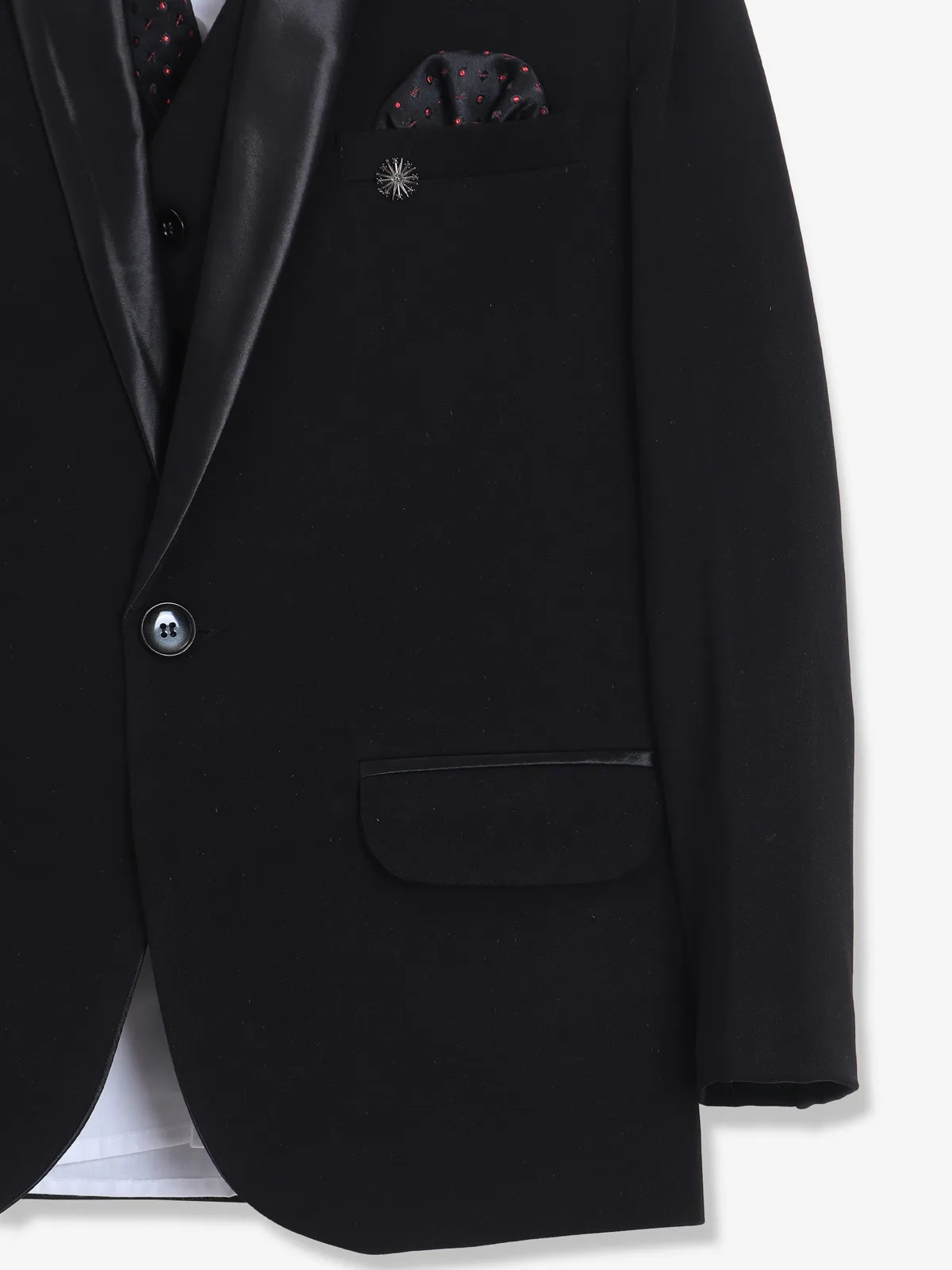 Smashing black terry rayon one button coat suit