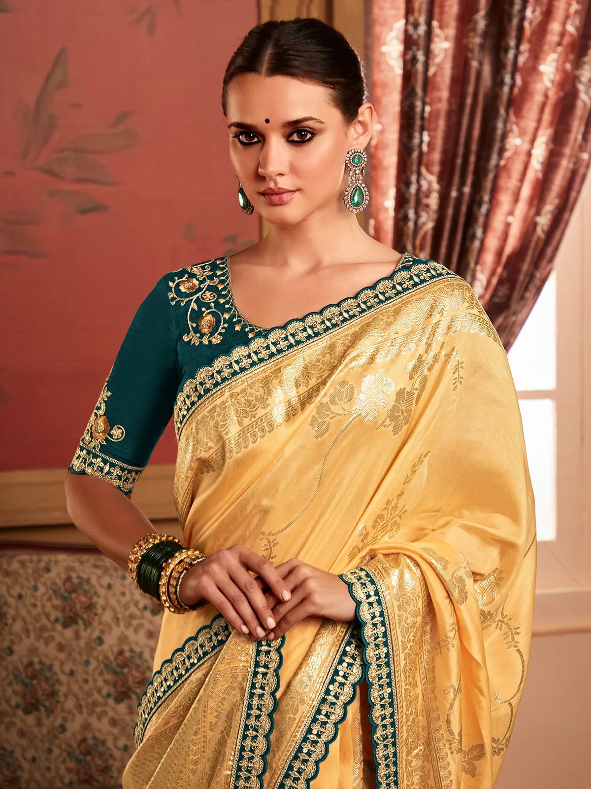 Soft dola silk light yellow saree