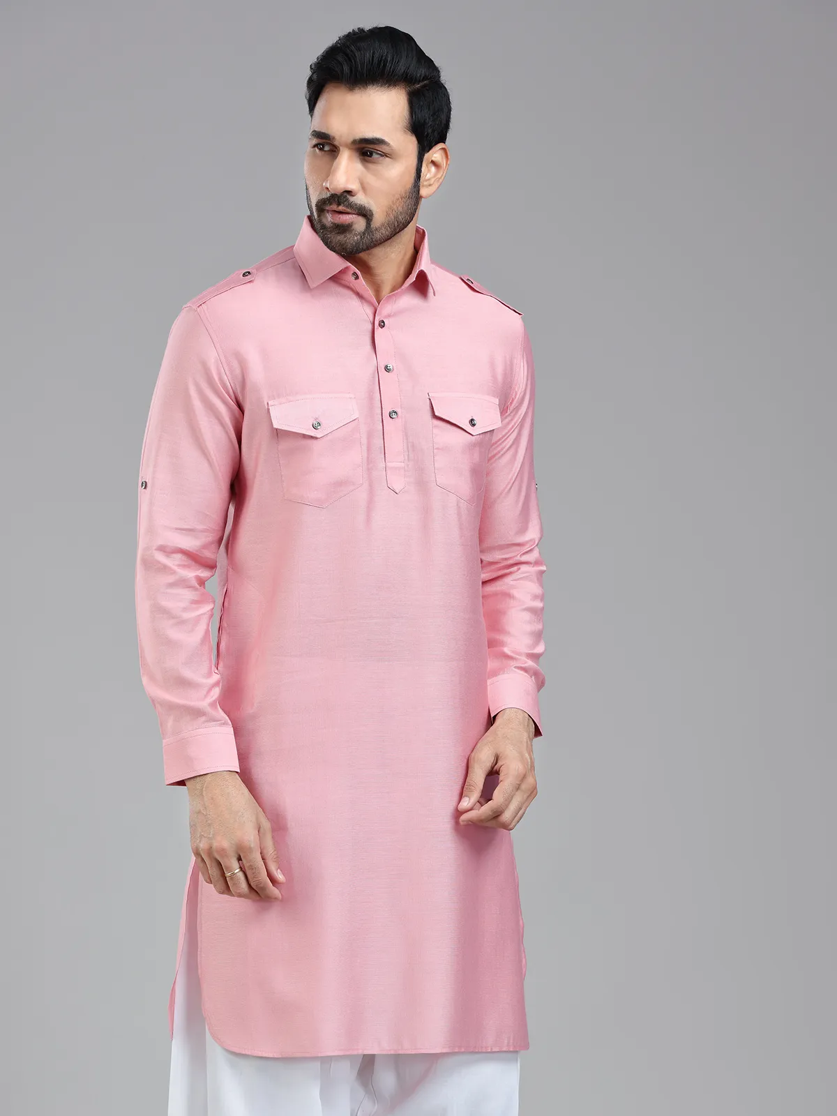 Soft light pink sophasticated pathani kurta for men