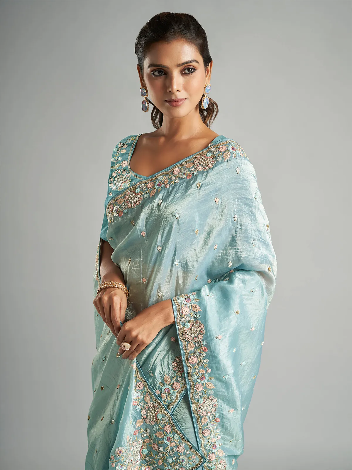 Soft tissue silk sky blue saree