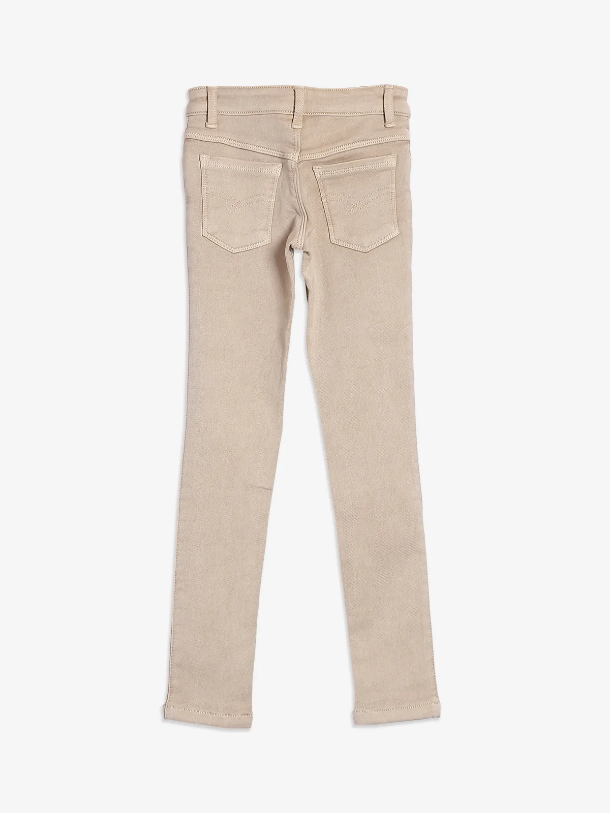 Solid beige casual denim girls jeans