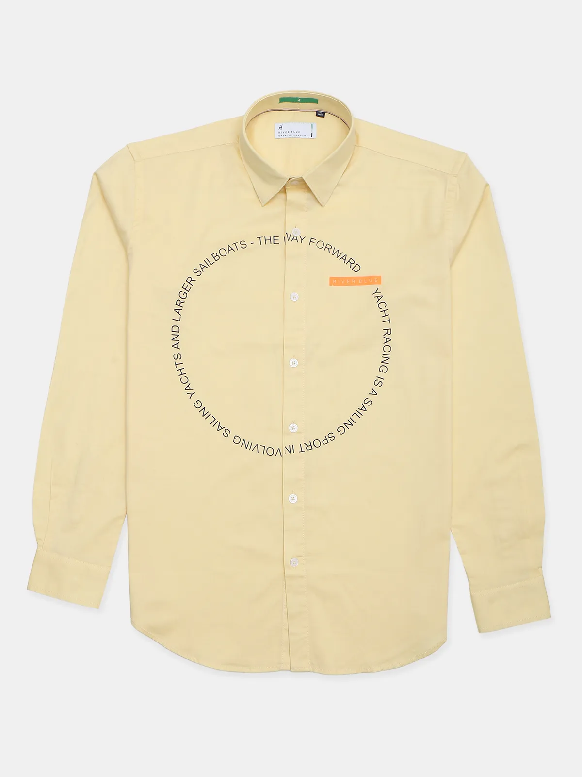 Solid lemon yellow casual cotton shirt for mens