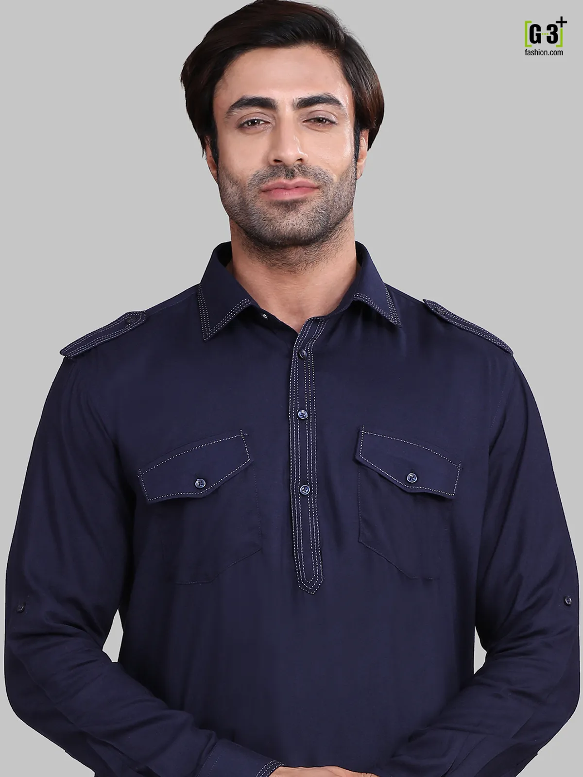 Solid navy festive wear pathani suit