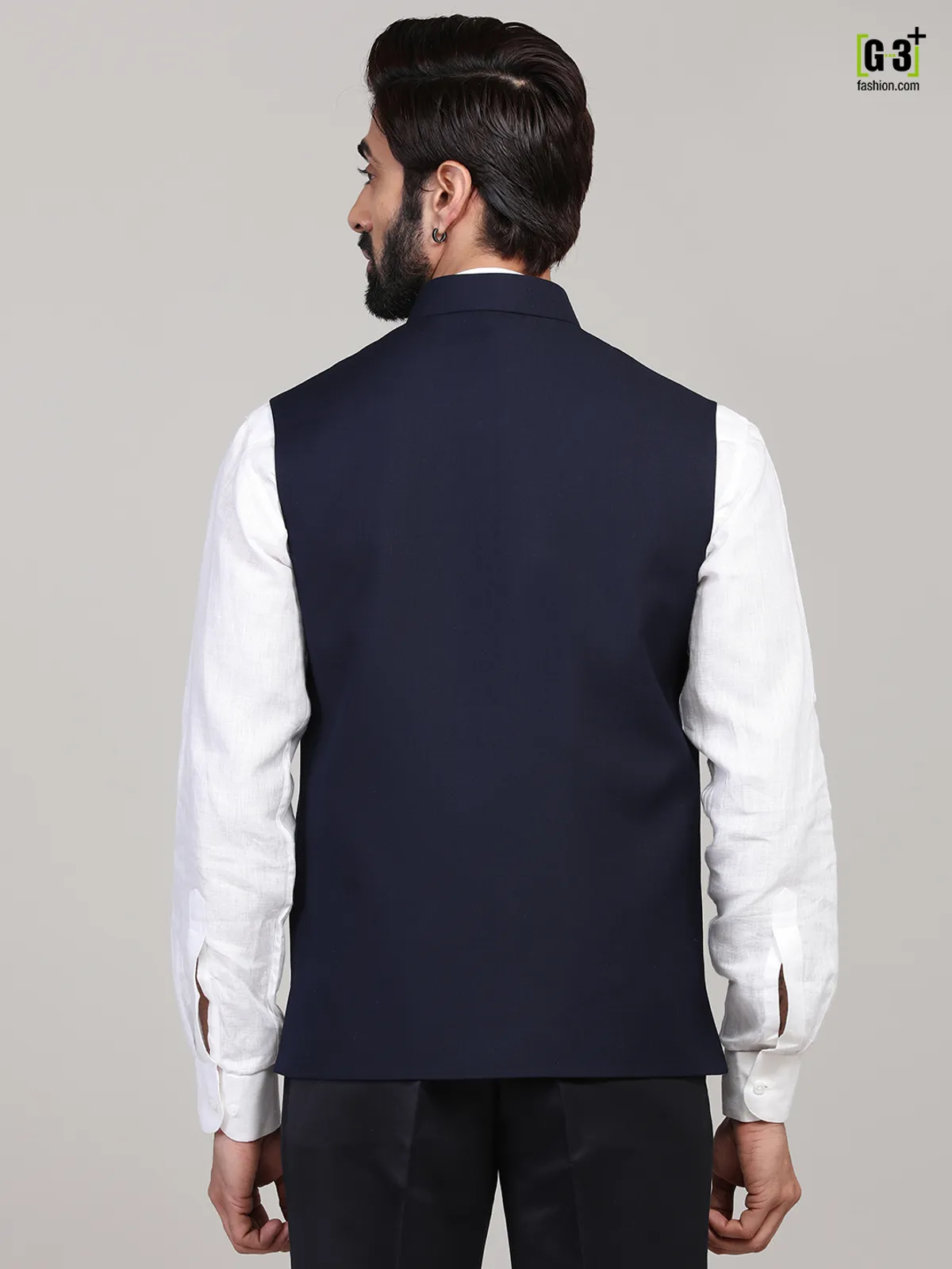 Solid navy terry rayon party wear waistcoat