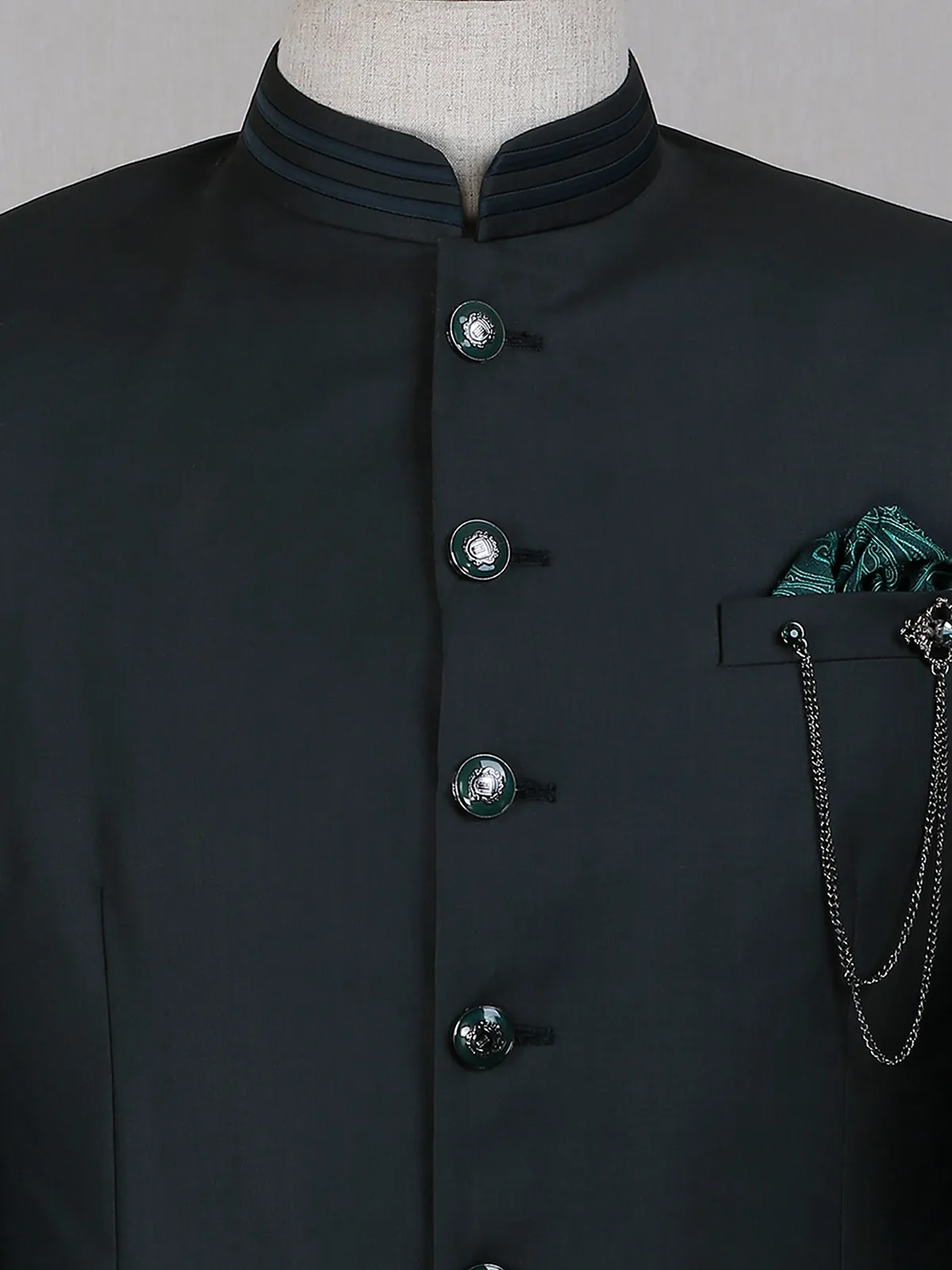 Solid reception wear terry rayon dark green jodhpuri suit