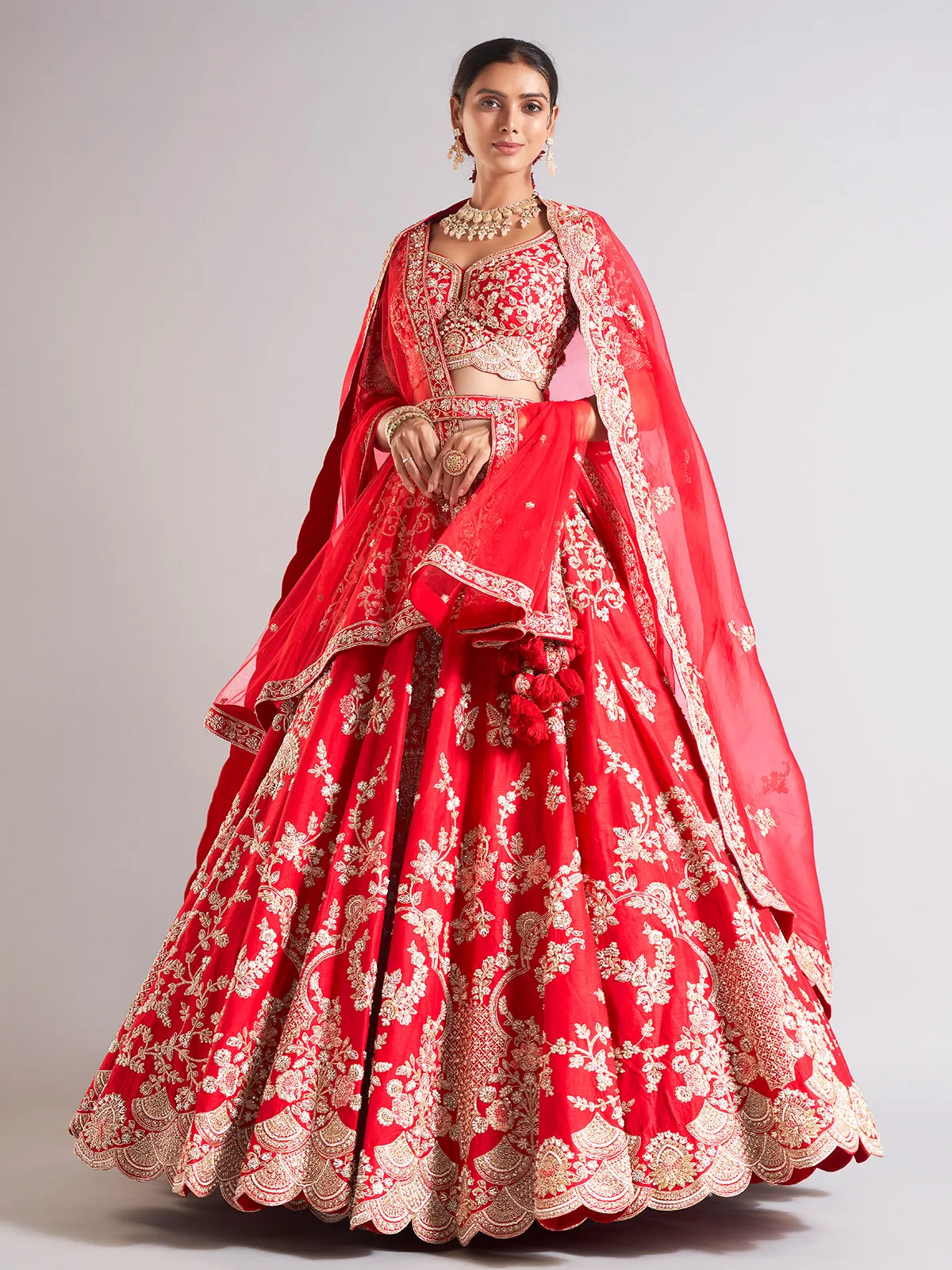 Splendid red raw silk lehenga choli