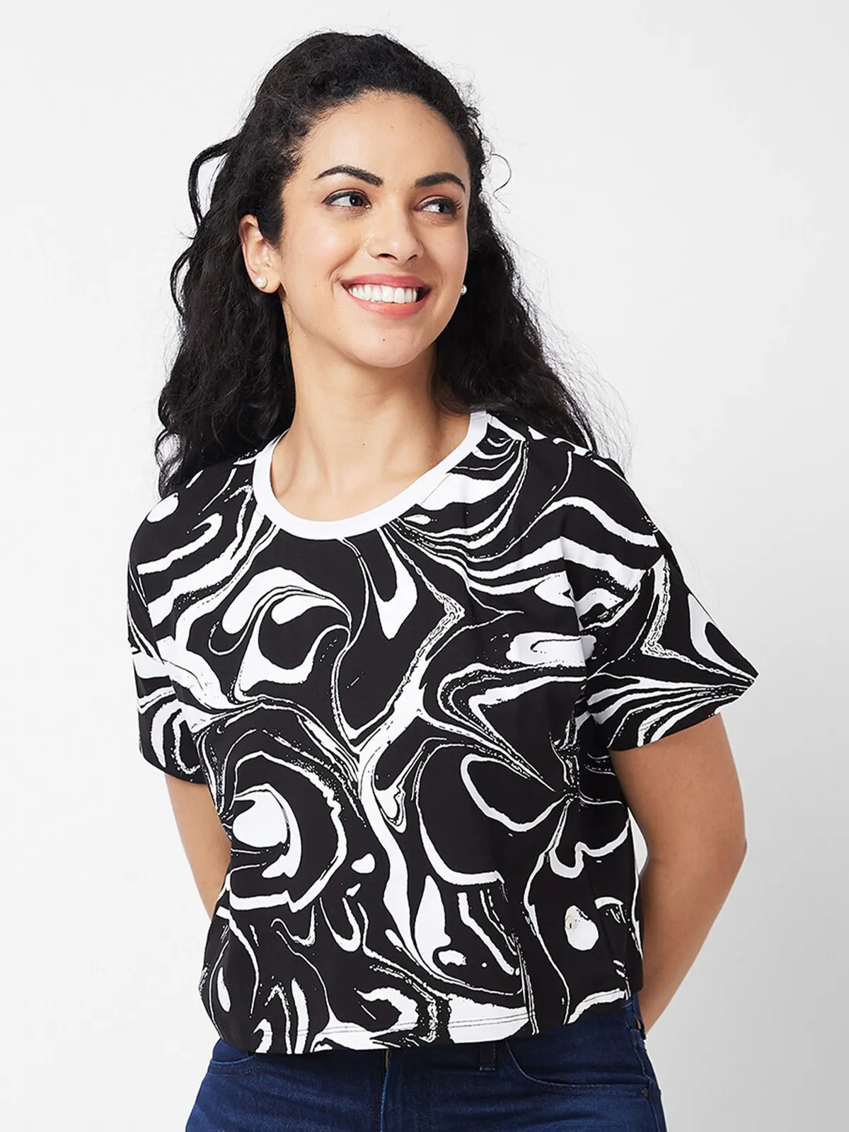 SPYKAR black printed cotton top