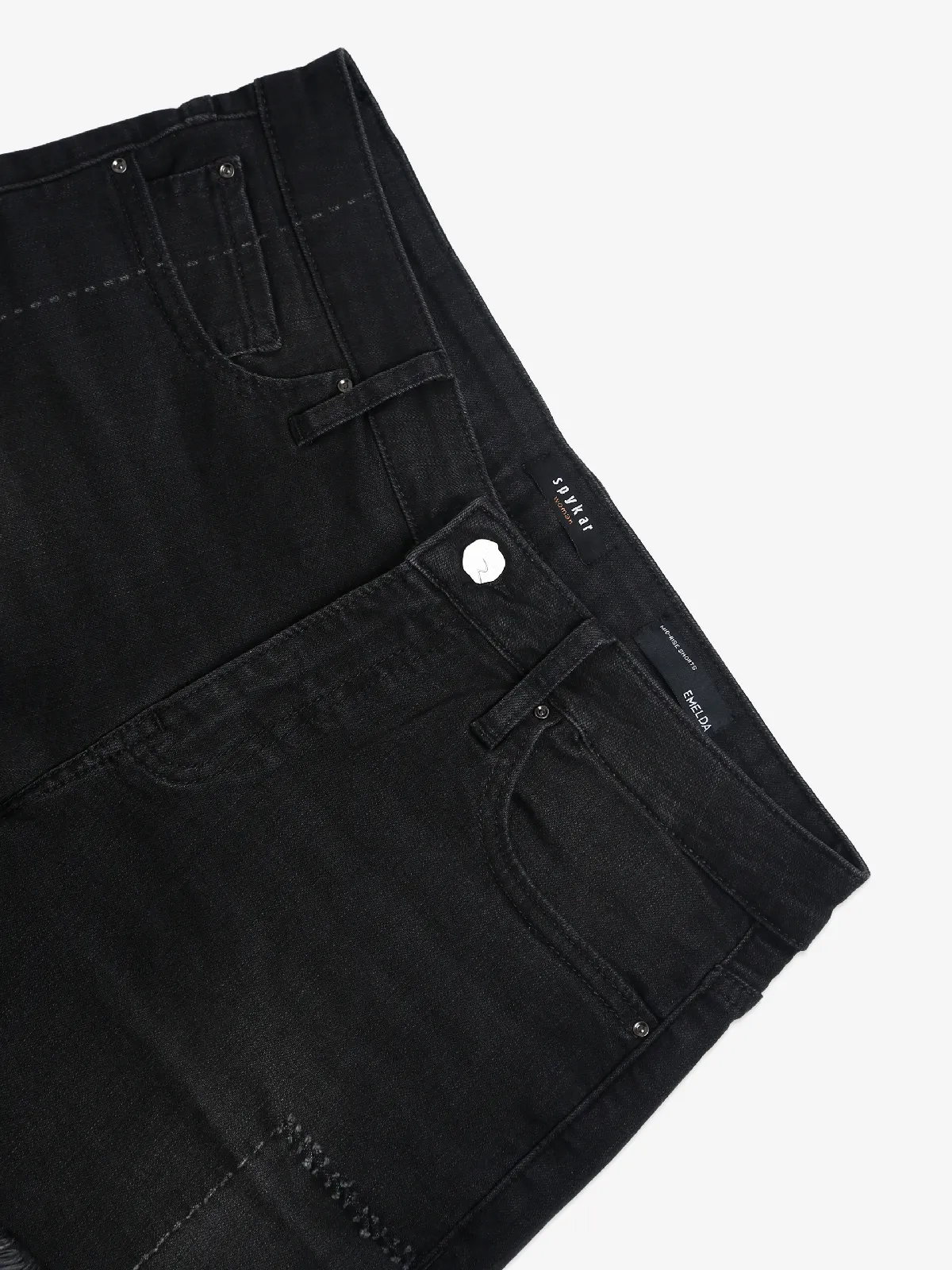 Spykar black washed denim shorts