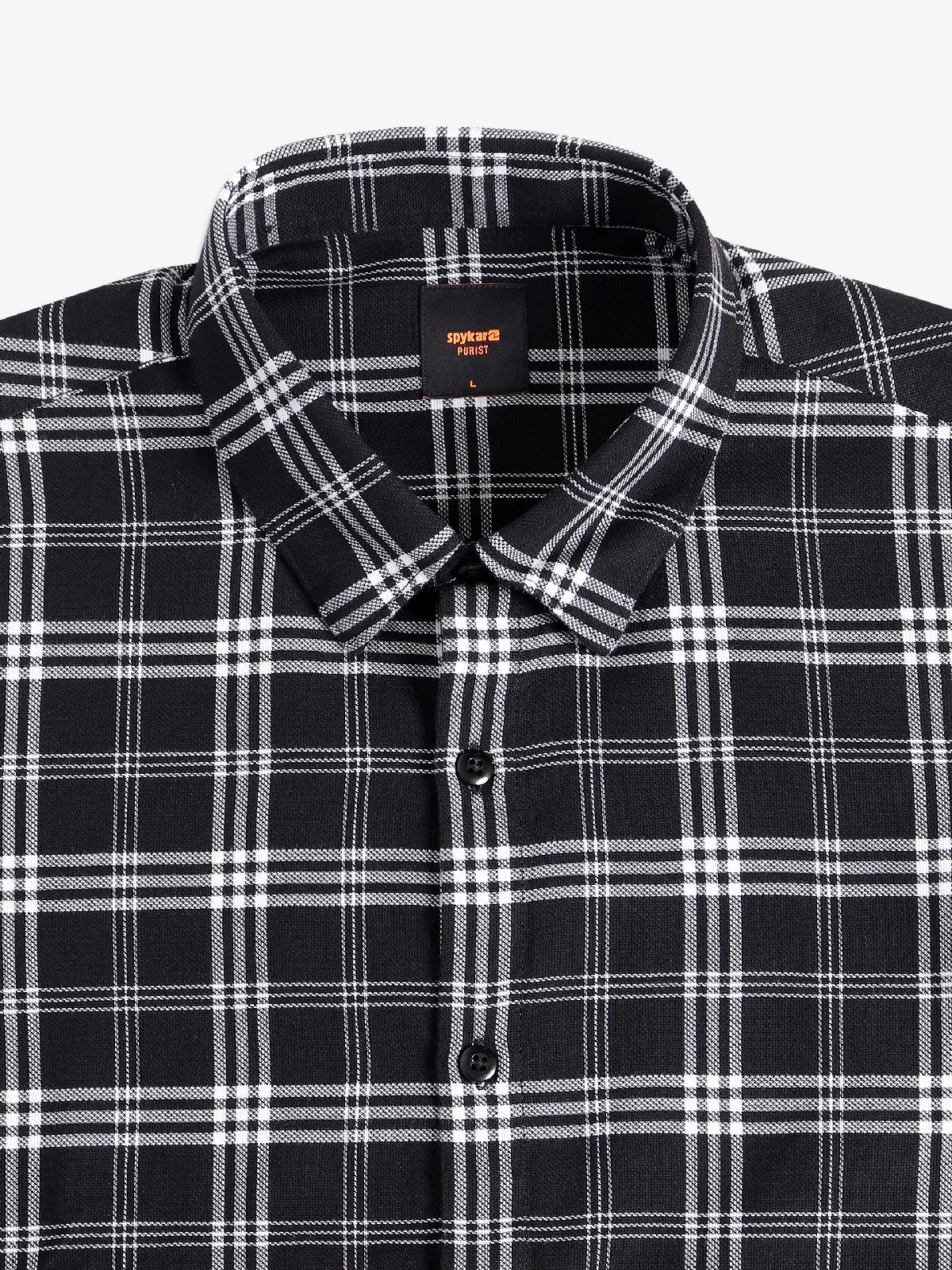 Spykar cotton black checks shirt