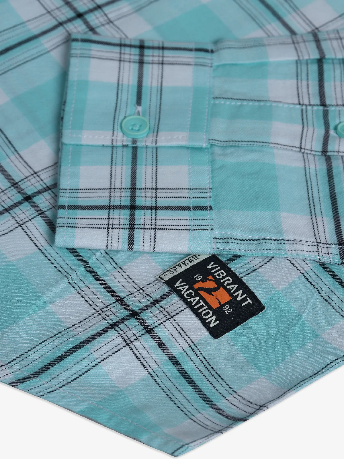 Spykar cotton checks aqua shirt