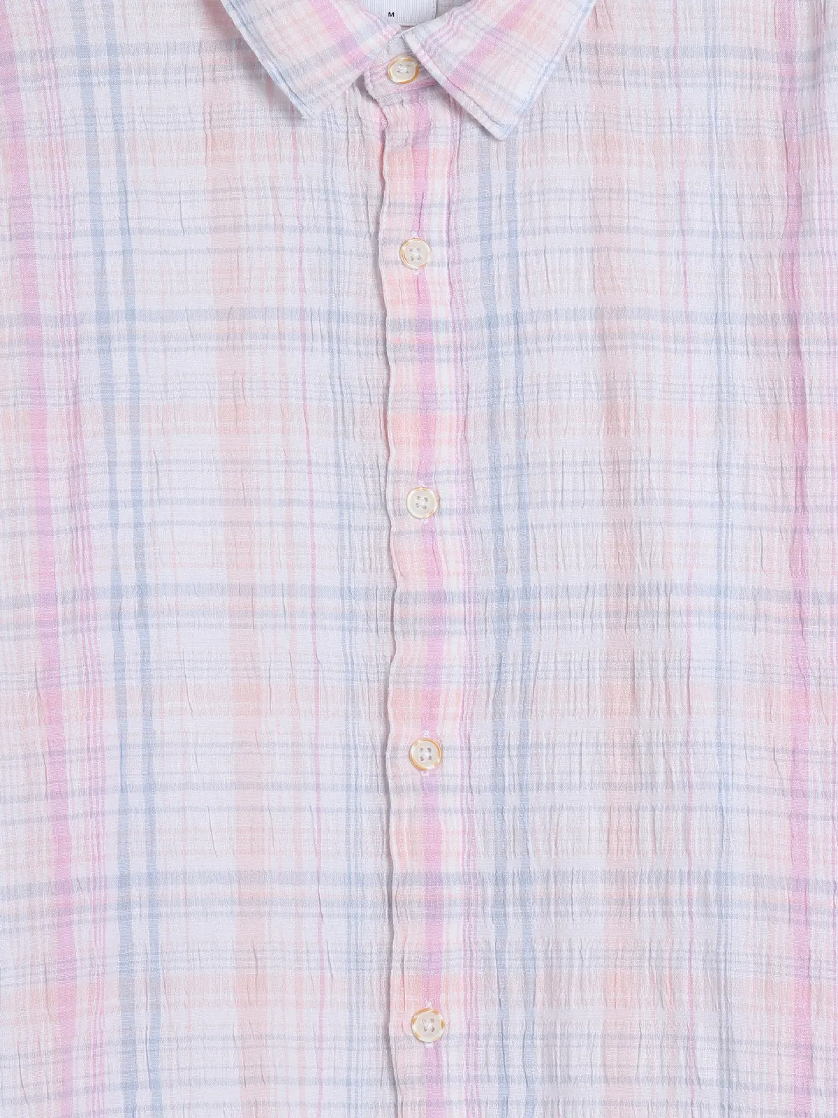 Spykar cotton light pink checks shirt