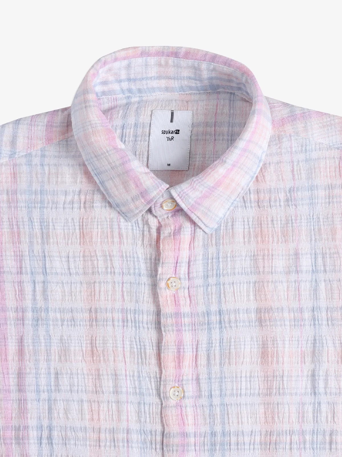 Spykar cotton light pink checks shirt