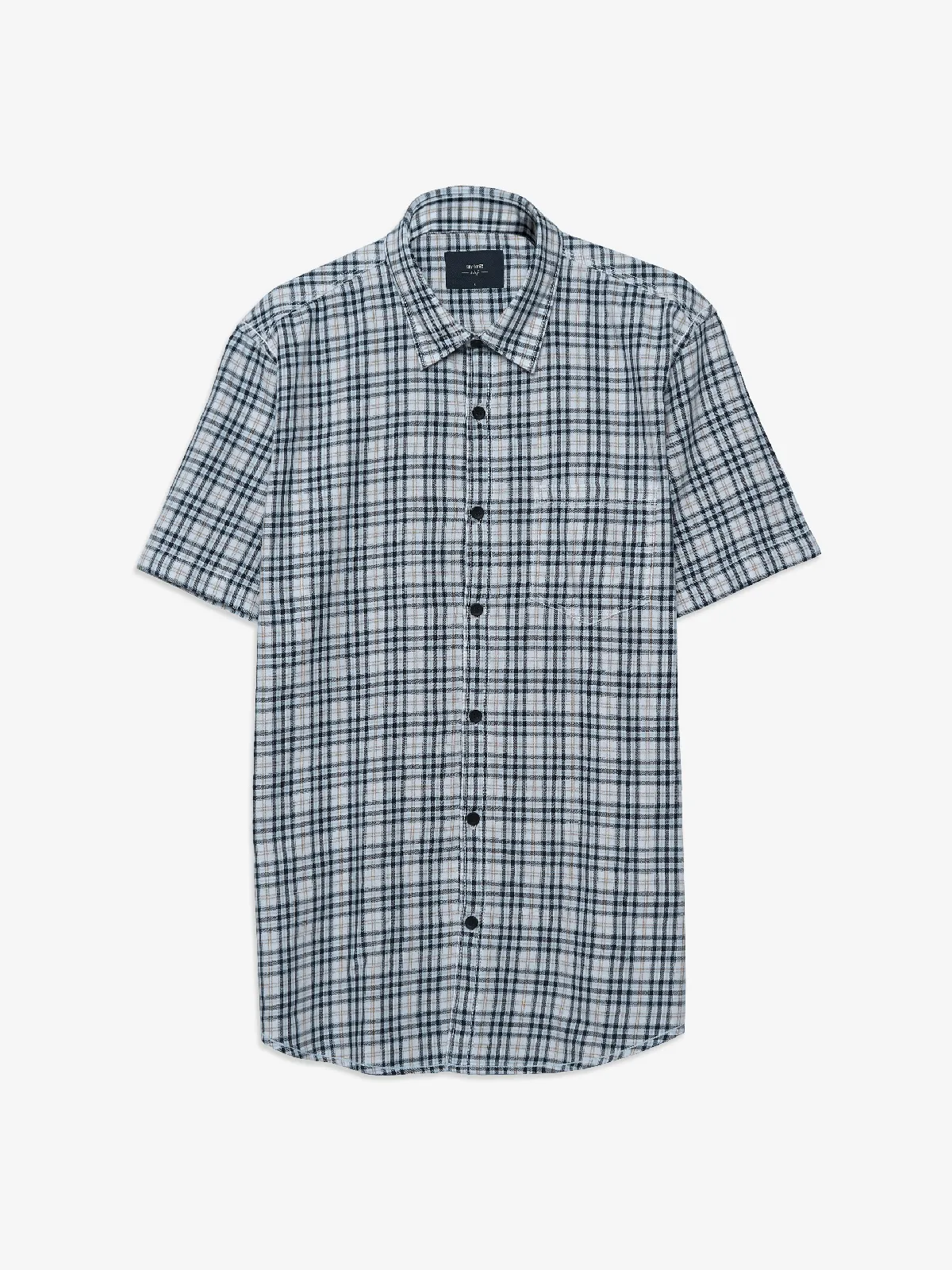 Spykar cotton white checks half sleeves shirt