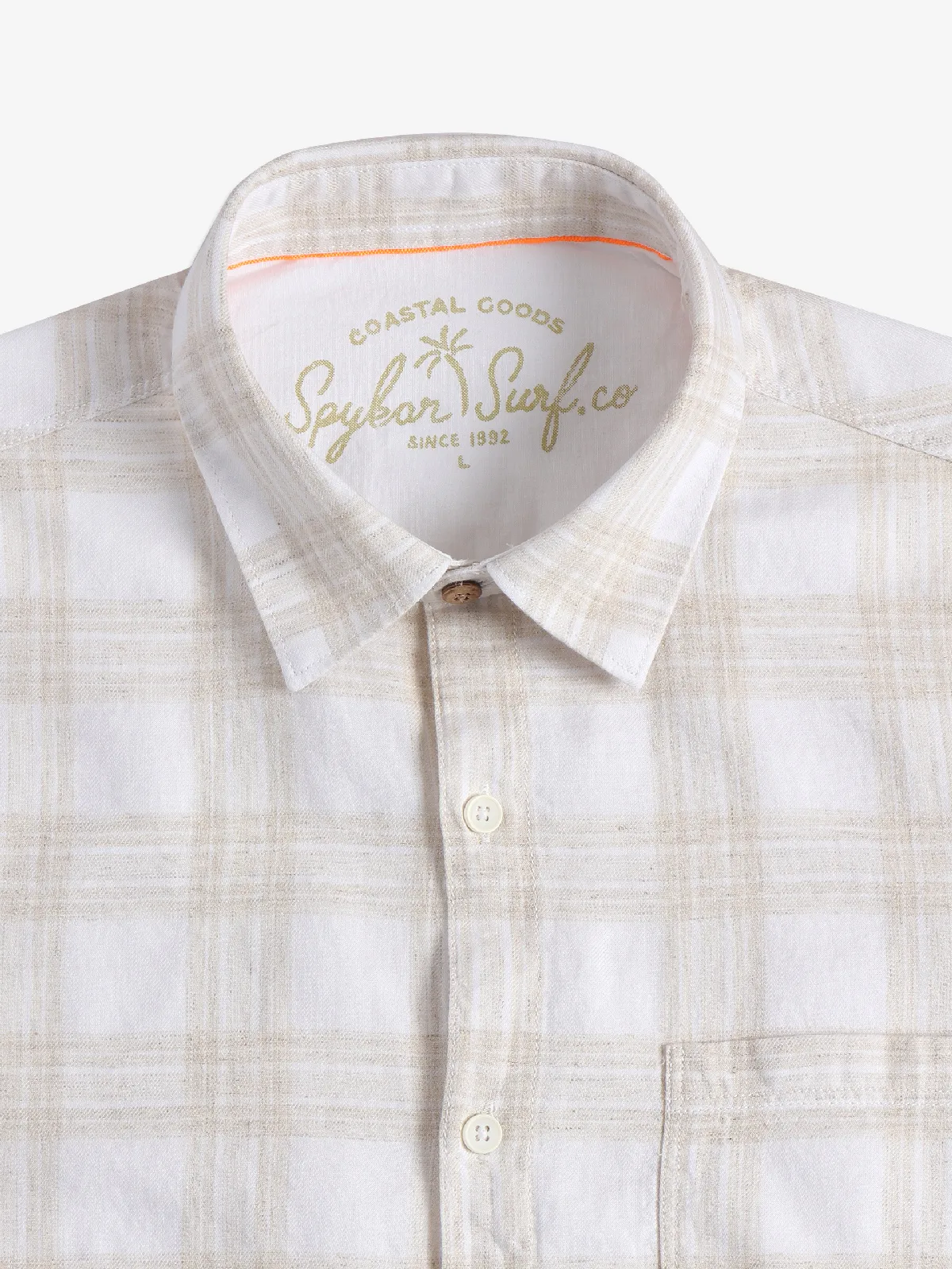 Spykar cream cotton checks shirt