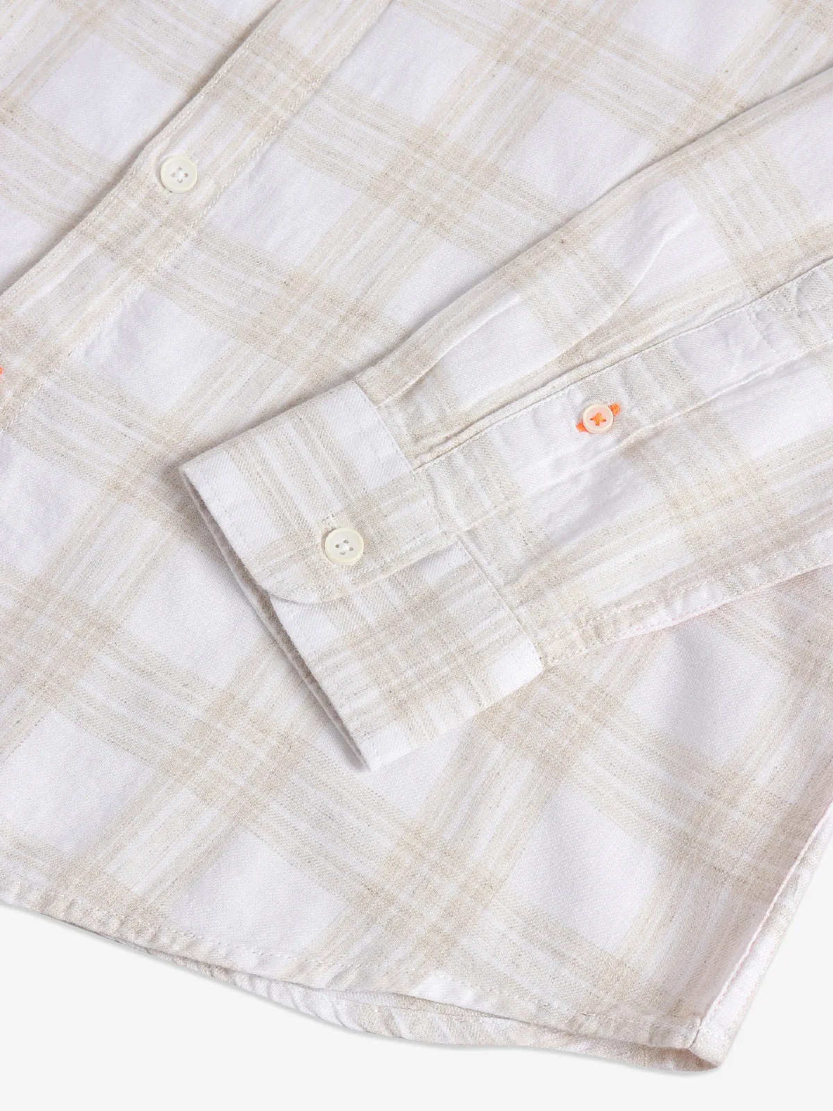 Spykar cream cotton checks shirt