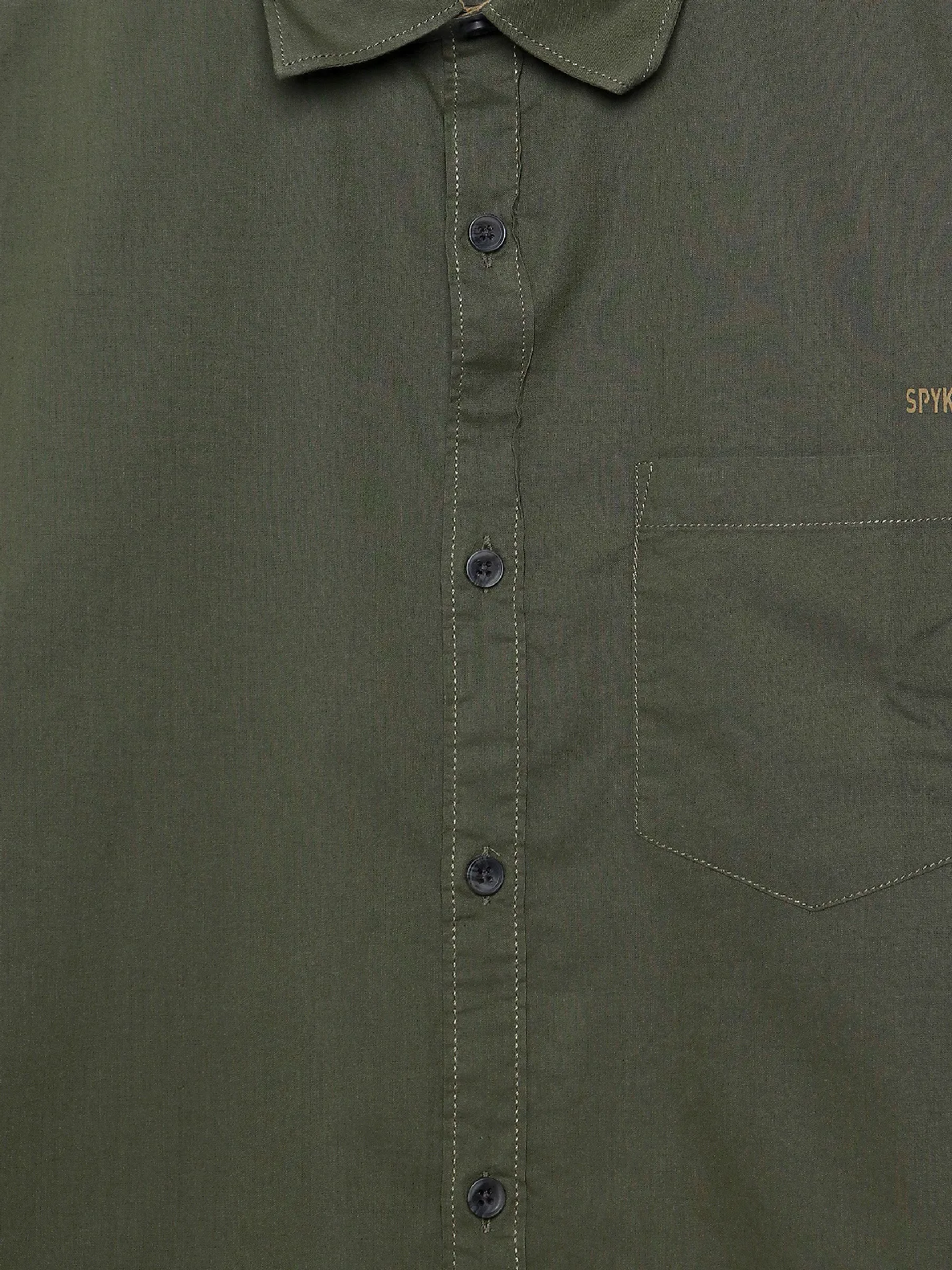 Spykar dark gree cotton plain shirt