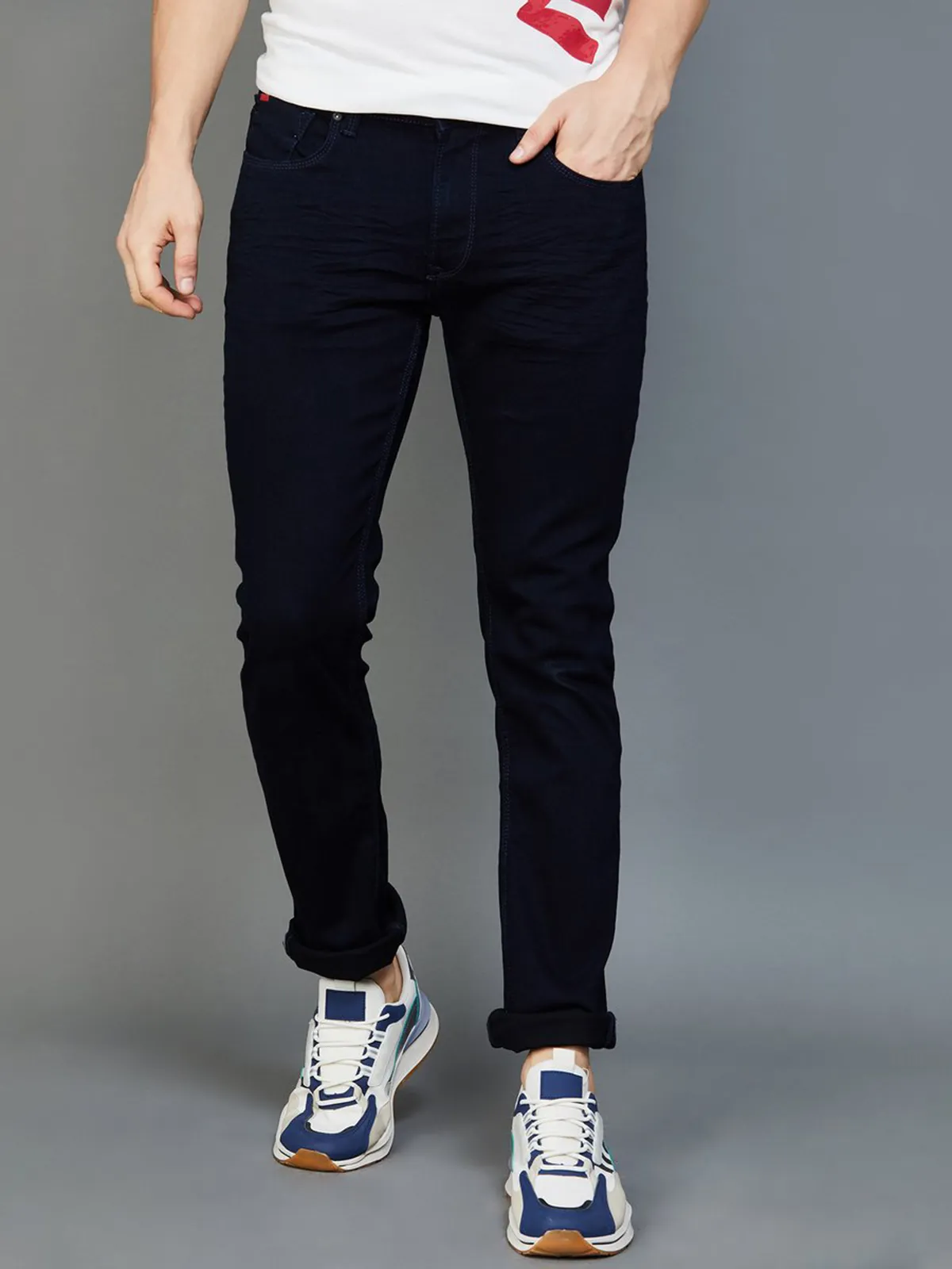 Spykar dark navy slim fit jeans in solid
