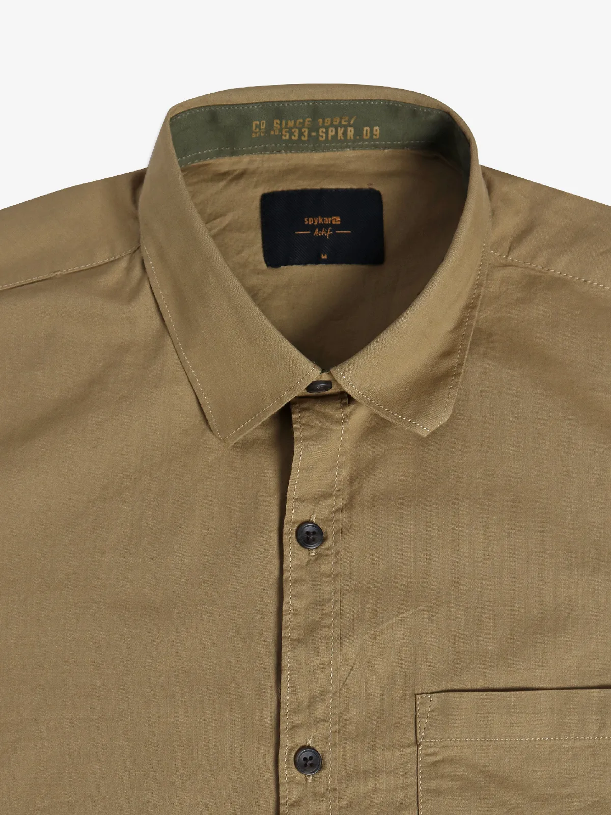 Spykar khaki cotton plain shirt