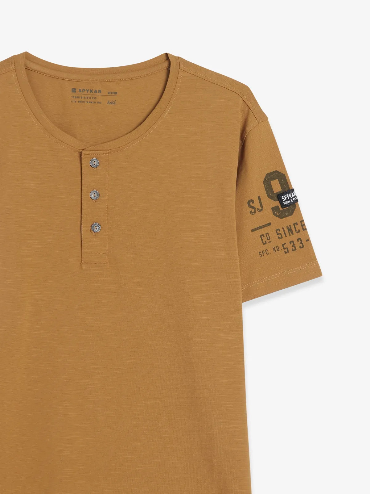 Spykar khaki cotton round neck t-shirt