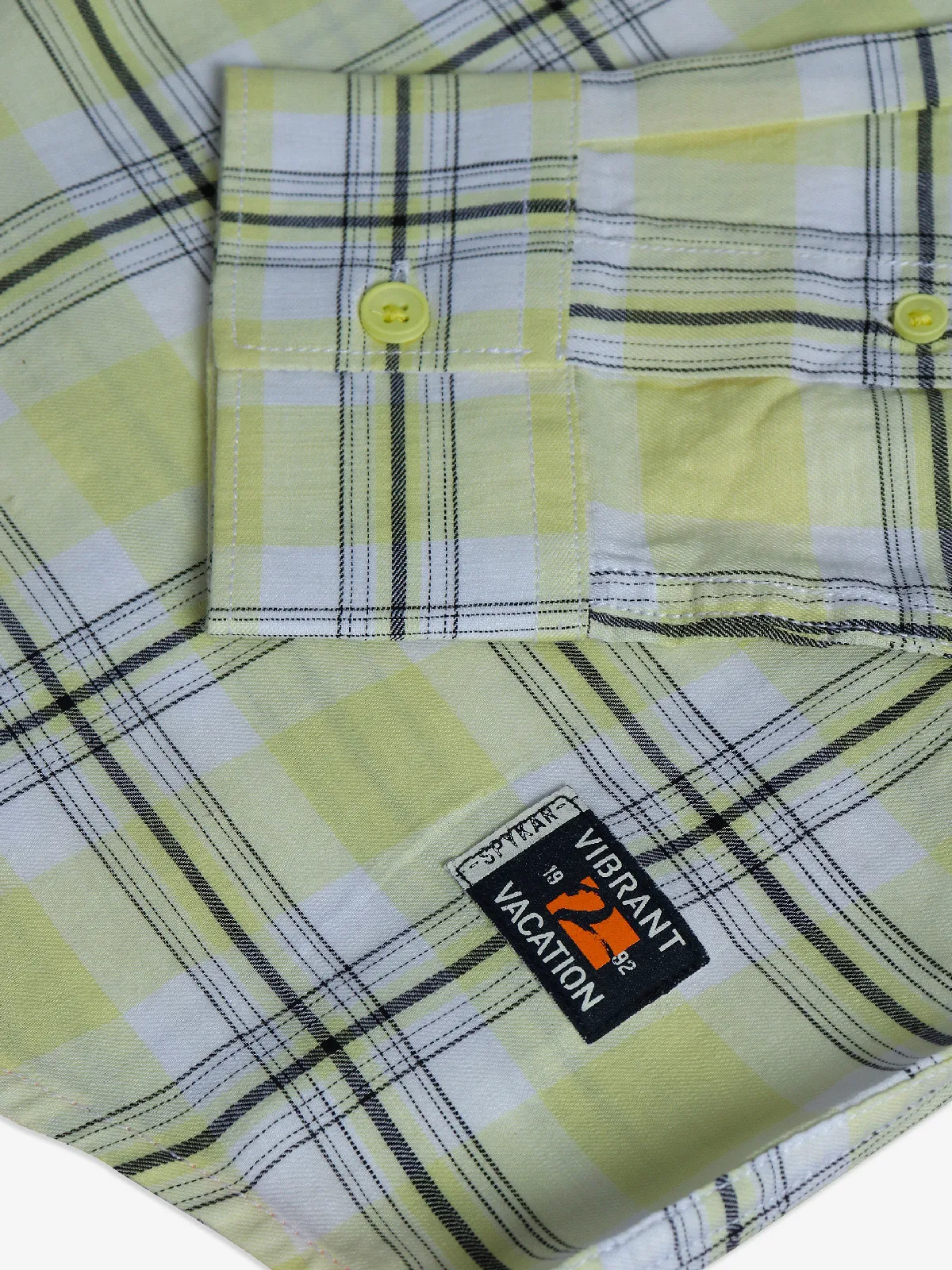 Spykar lime yellow cotton checks shirt