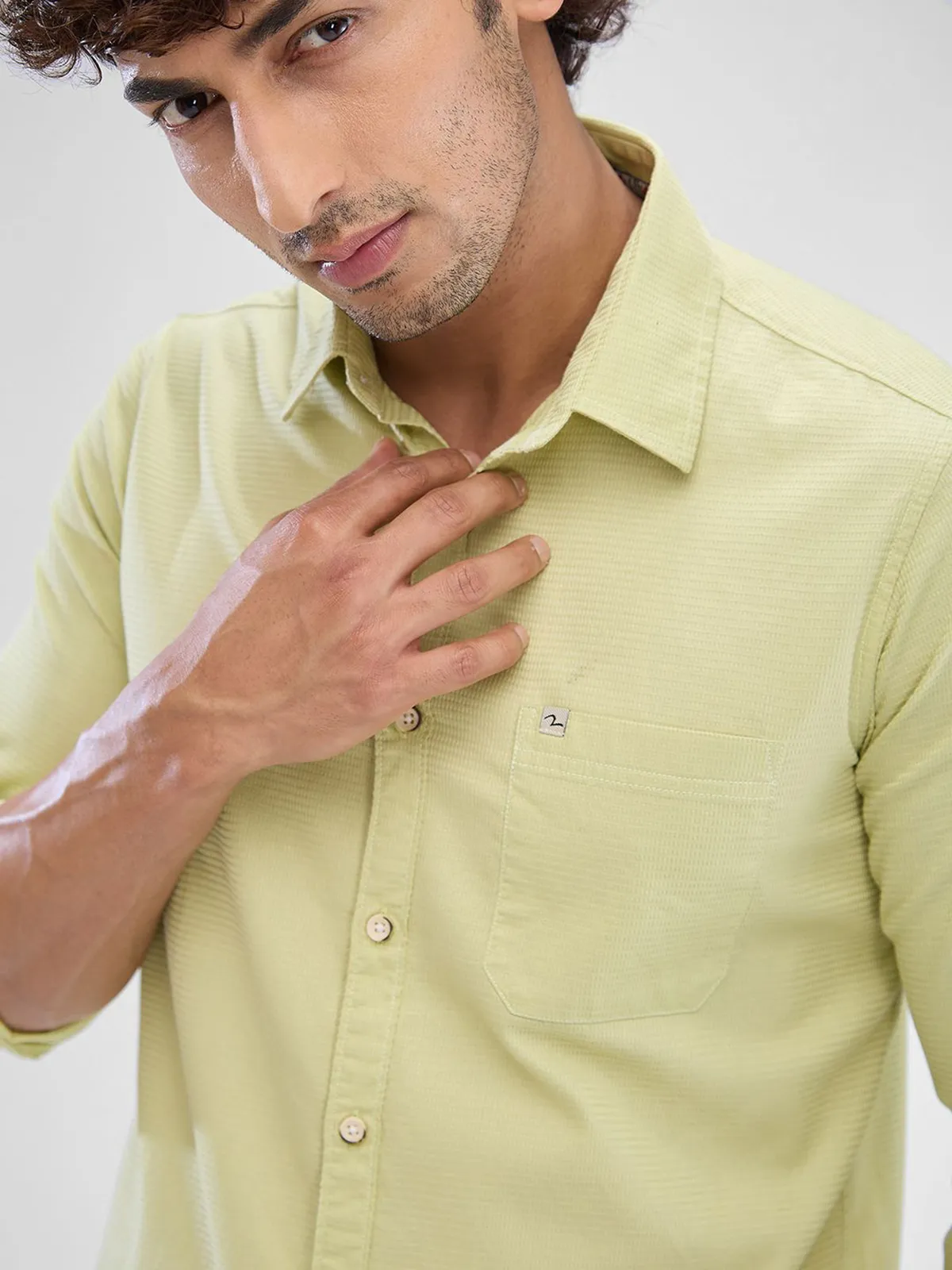 SPYKAR lime yellow plain cotton casual shirt