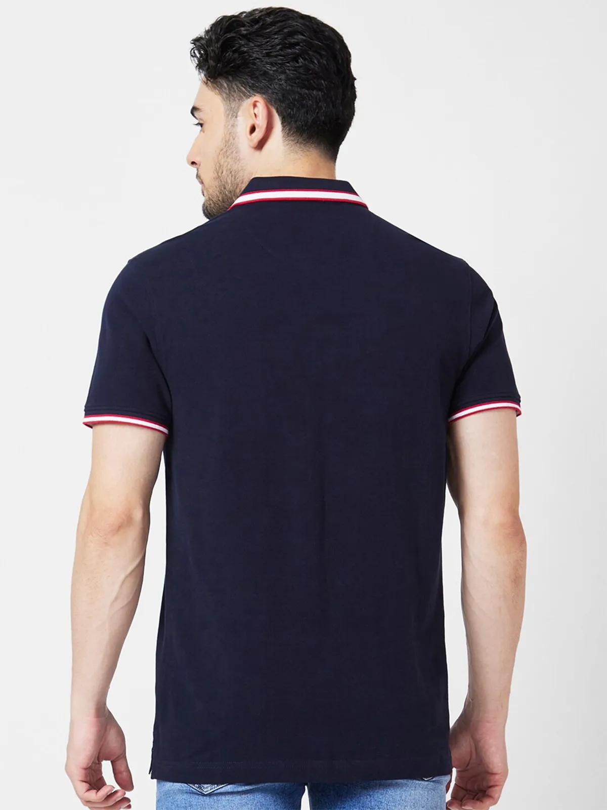 Spykar plain cotton navy t shirt