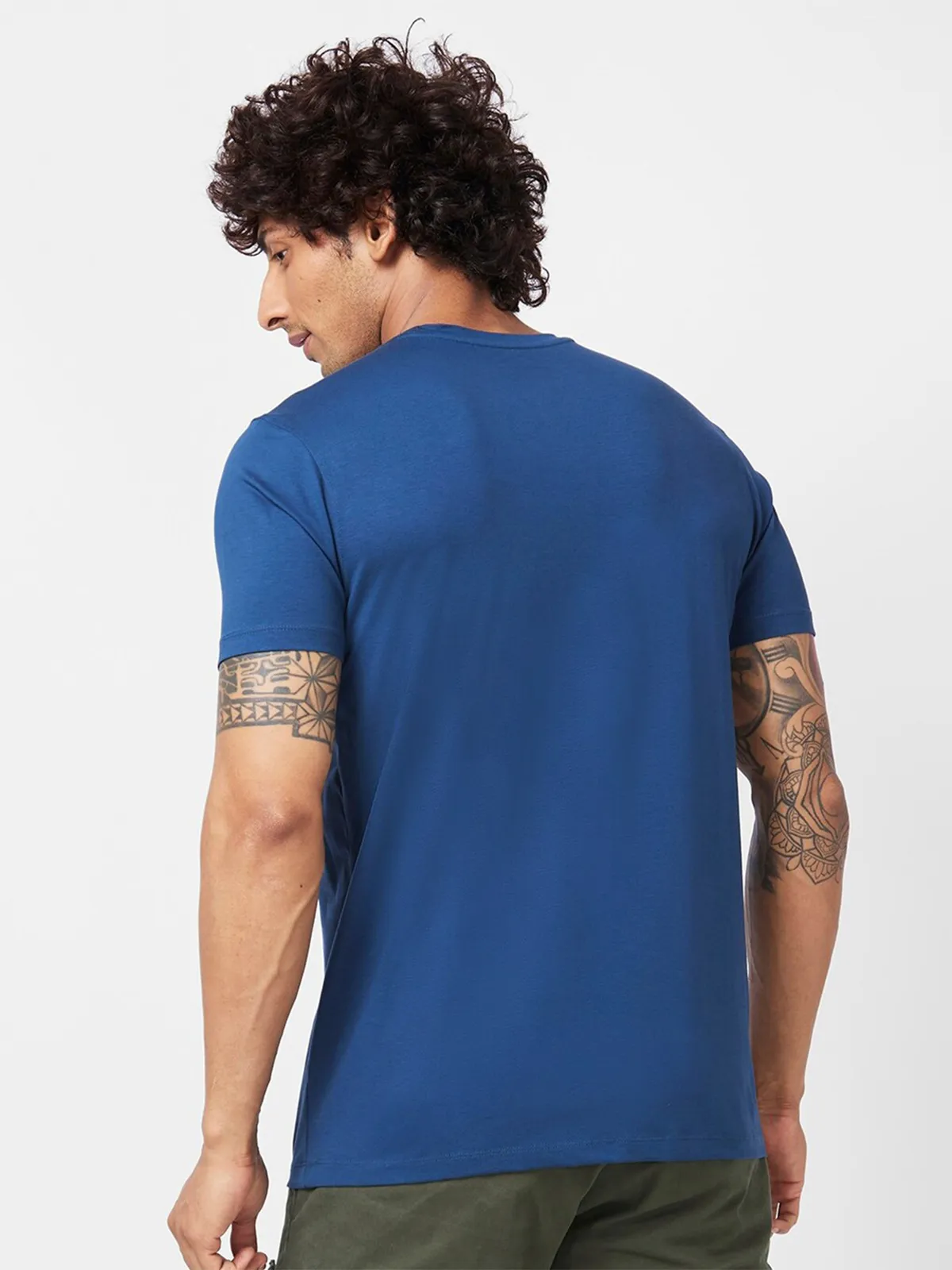 Spykar royal blue printed t shirt for casual