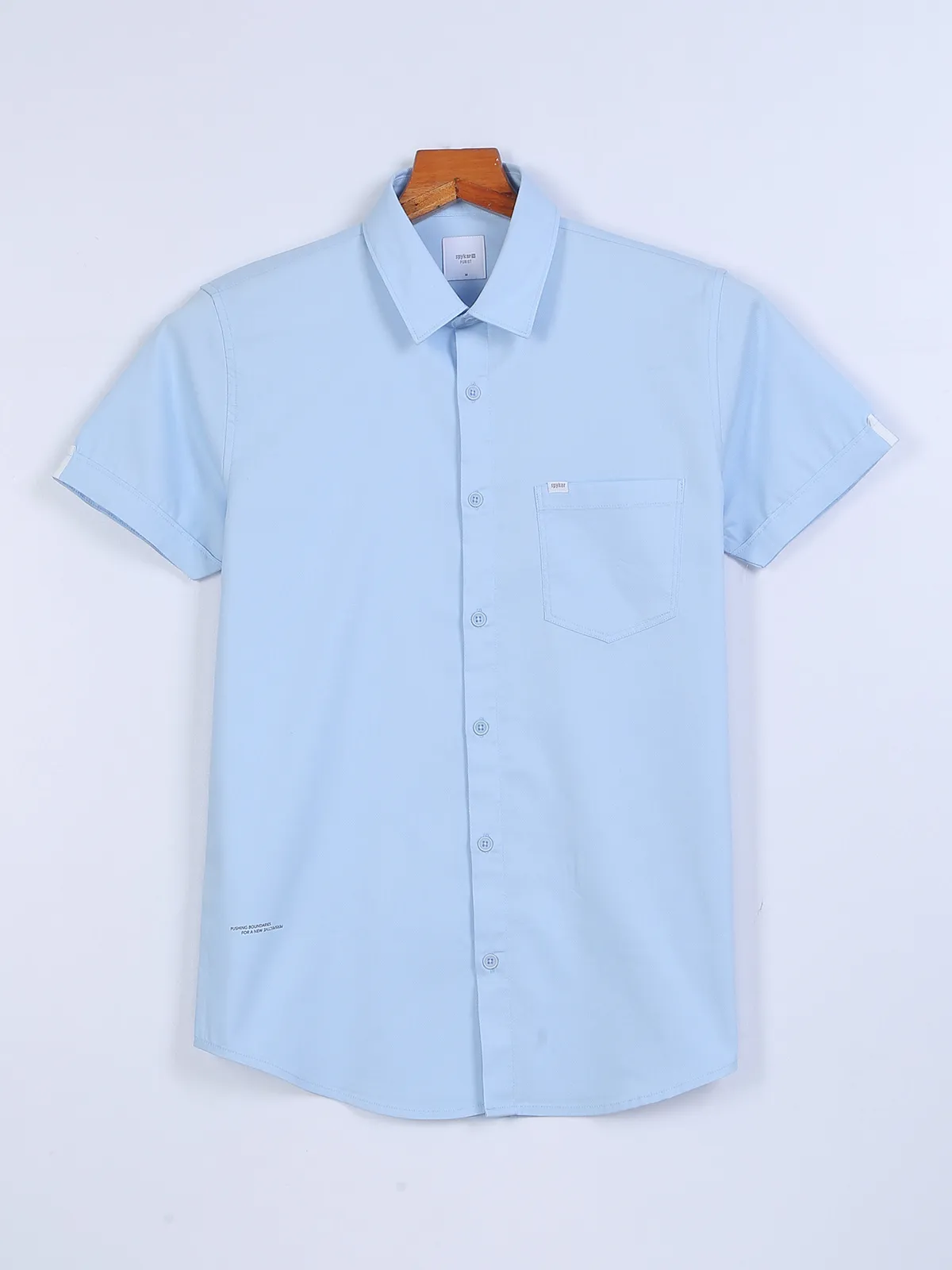 Spykar sky blue cotton plain shirt