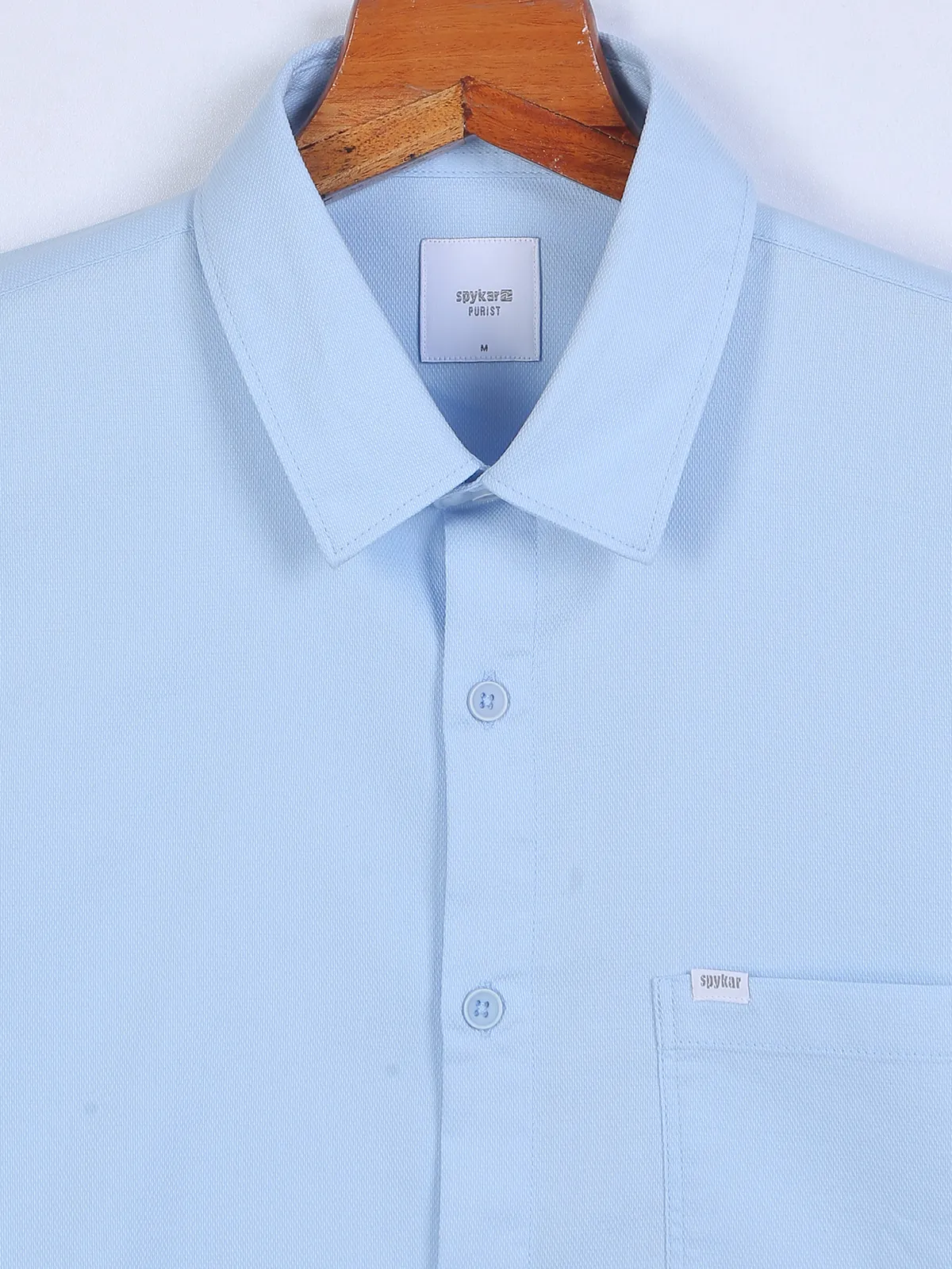Spykar sky blue cotton plain shirt
