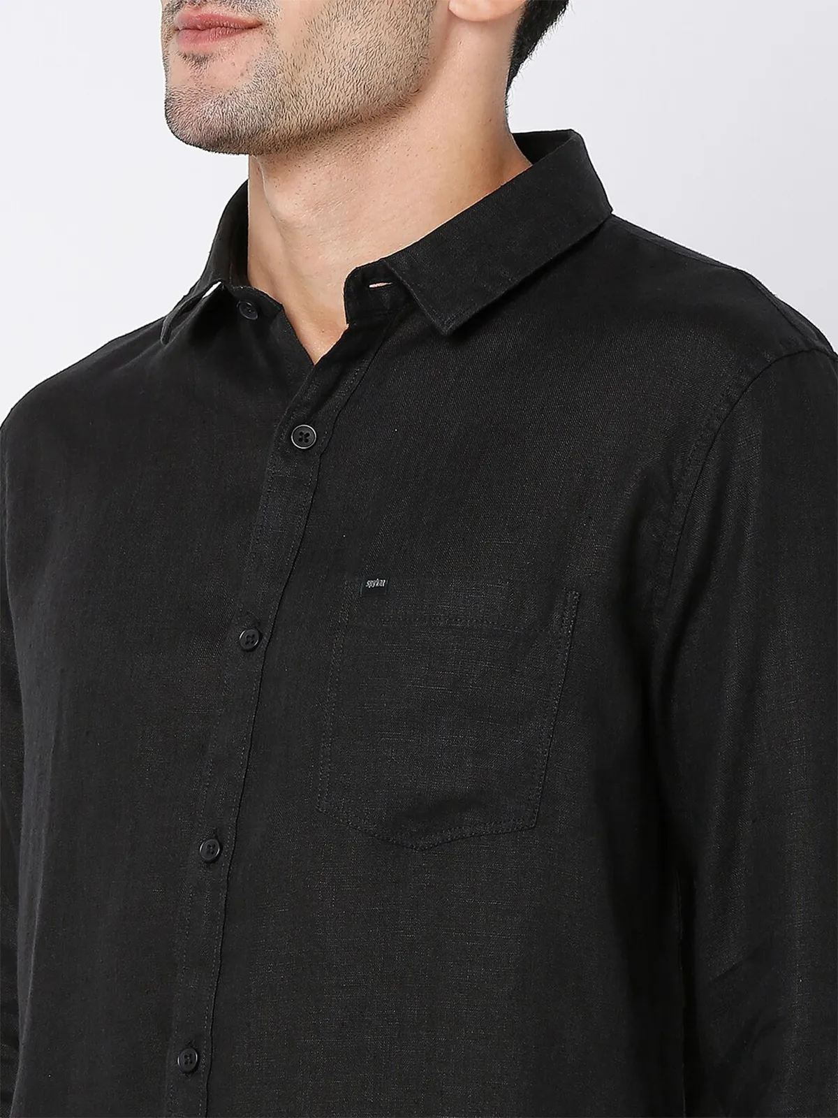 Spykar solid black cotton casual shirt