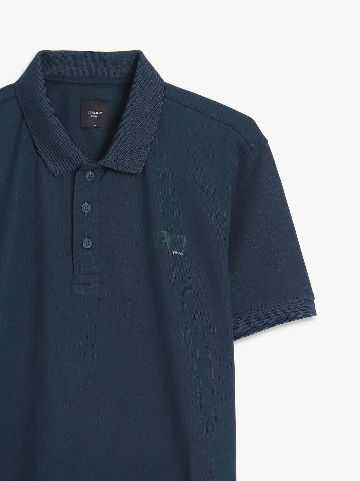 Spykar teal blue cotton plain t-shirt