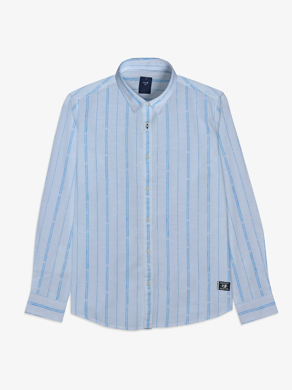 Spykar white and blue cotton stripe shirt