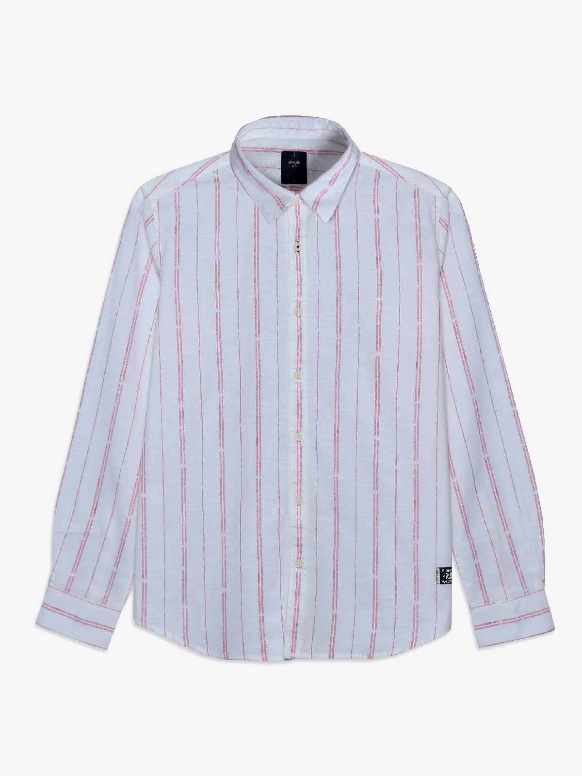 Spykar white and pink stripe cotton shirt