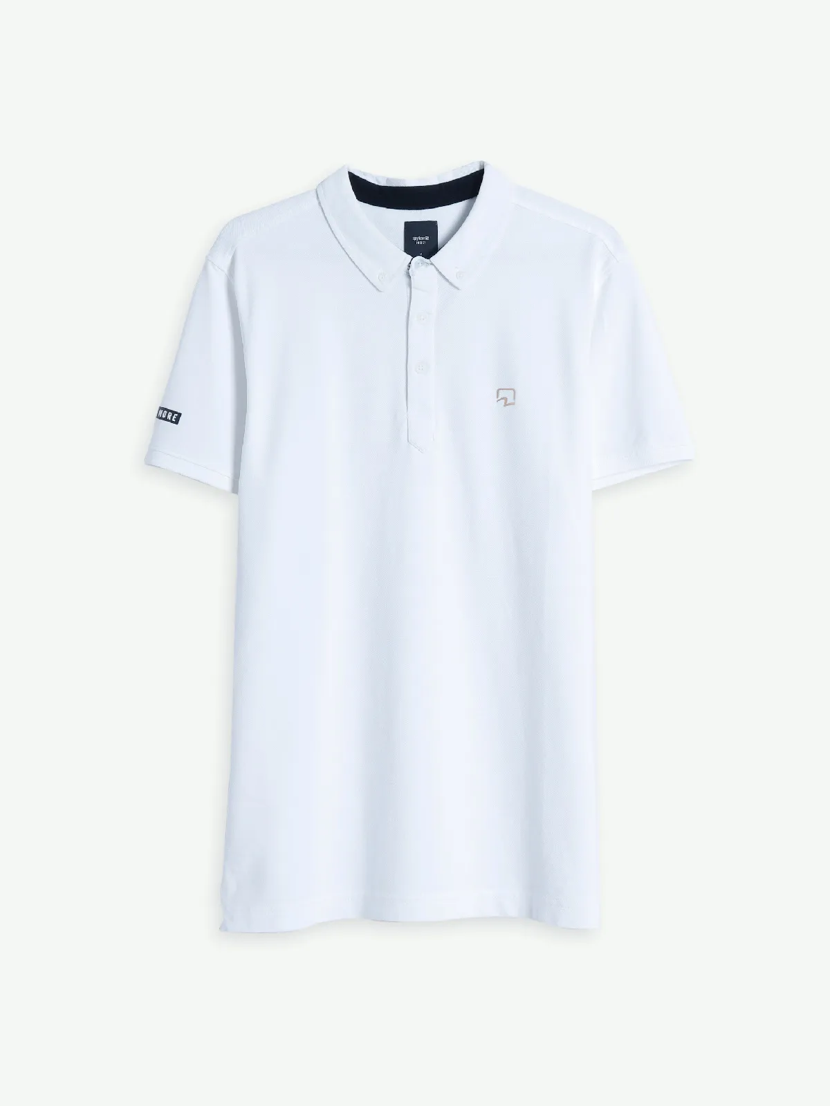 Spykar white plain polo t shirt