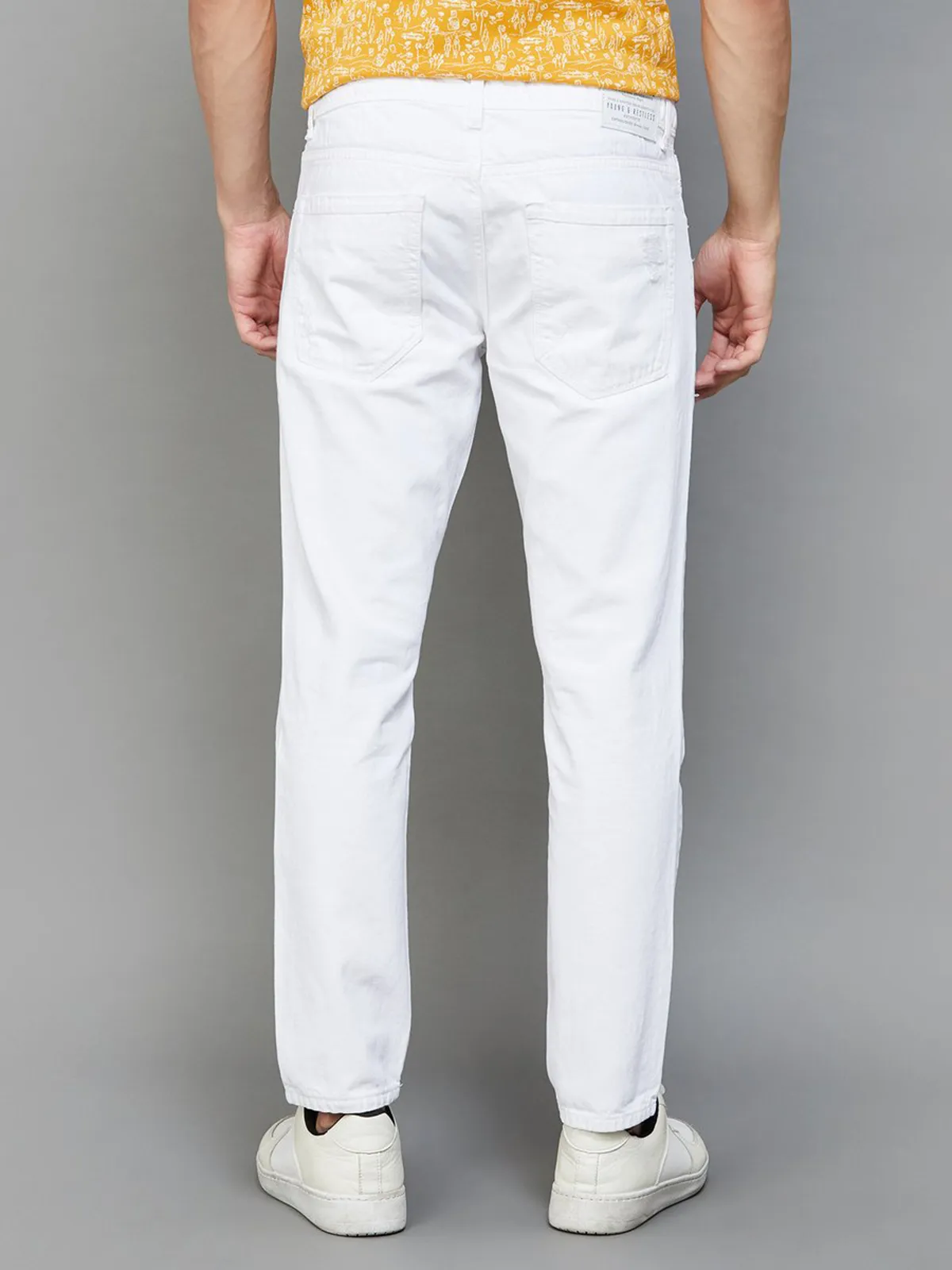 Spykar white ripped slim tapered fit jeans