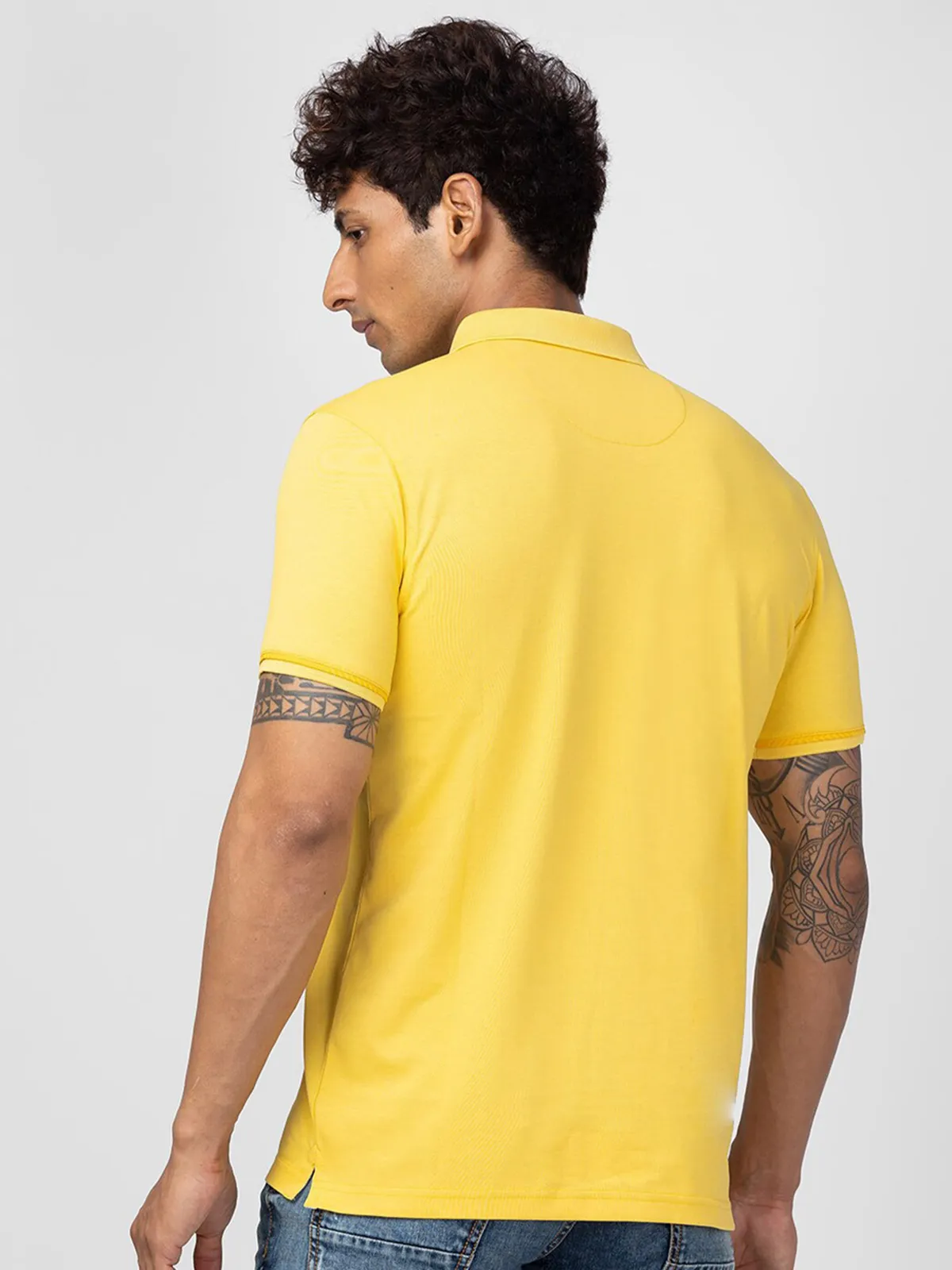 Spykar yellow plain cotton t shirt